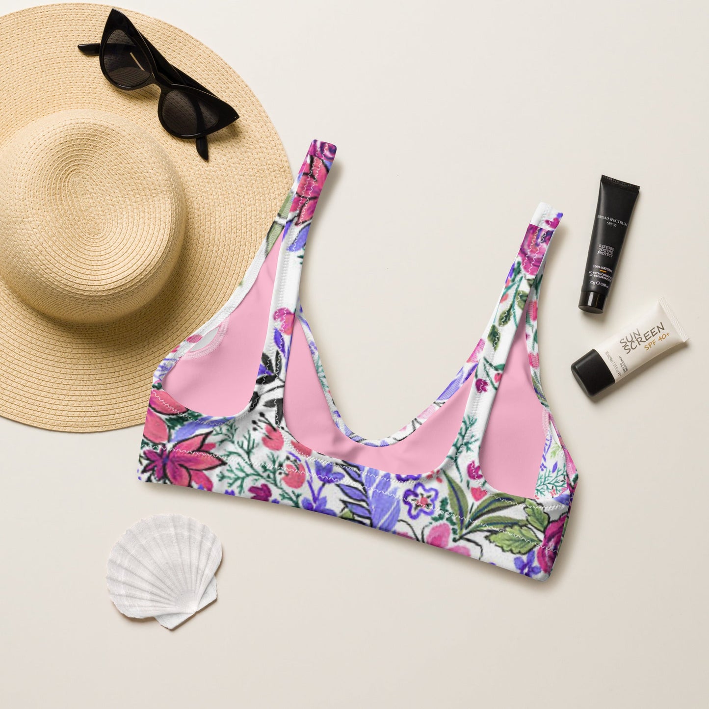 Women's padded bikini top, floral swimwear, classic beach dress - PratSN