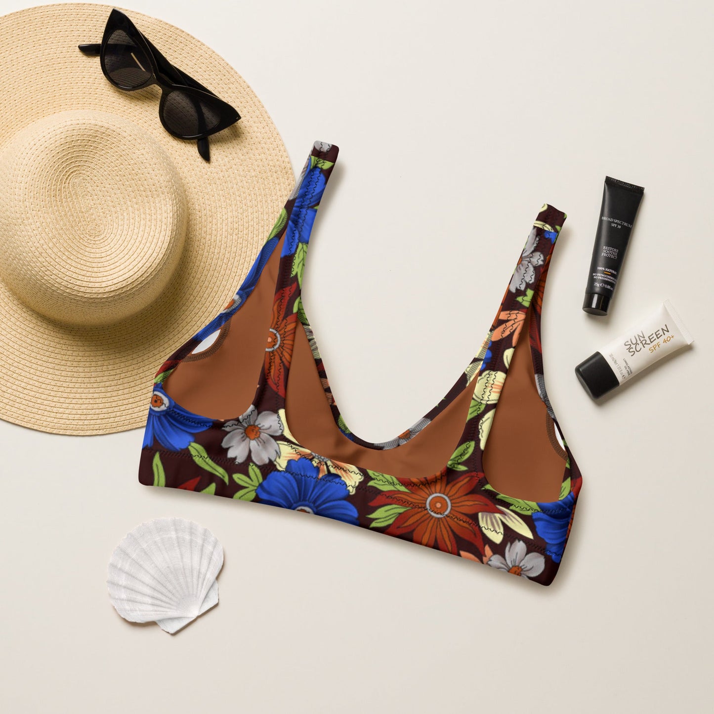 Women's padded bikini top, floral swimwear, classic beach dress - PratSN