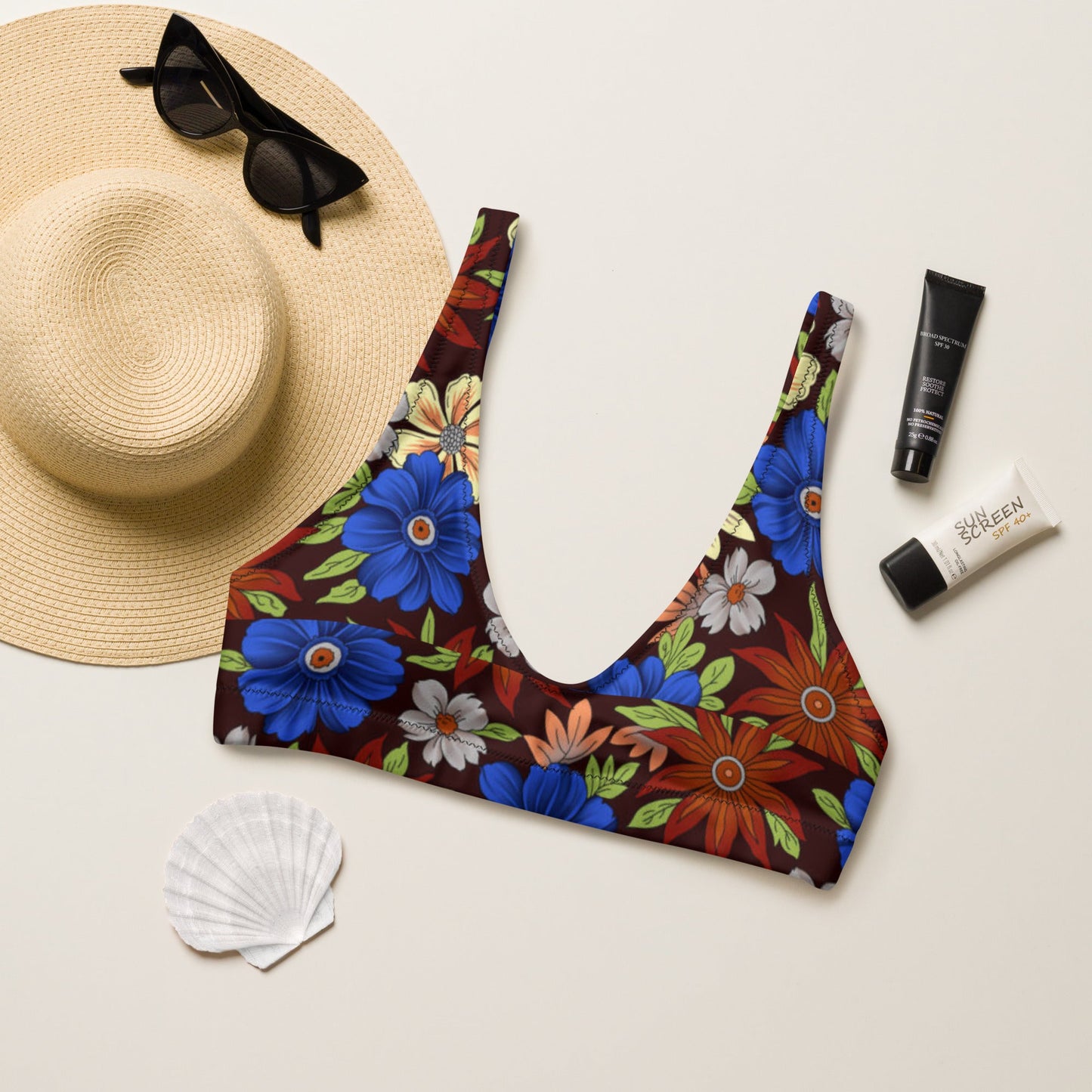 Women's padded bikini top, floral swimwear, classic beach dress - PratSN