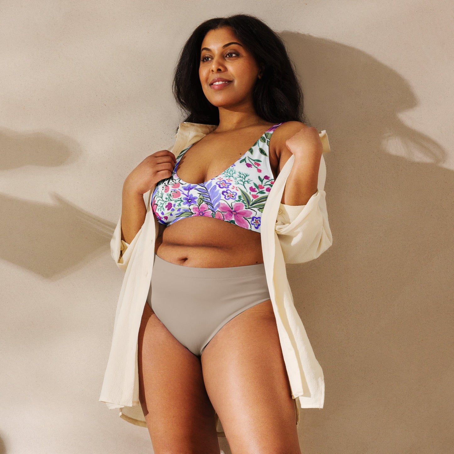 Women's padded bikini top, floral swimwear, classic beach dress - PratSN
