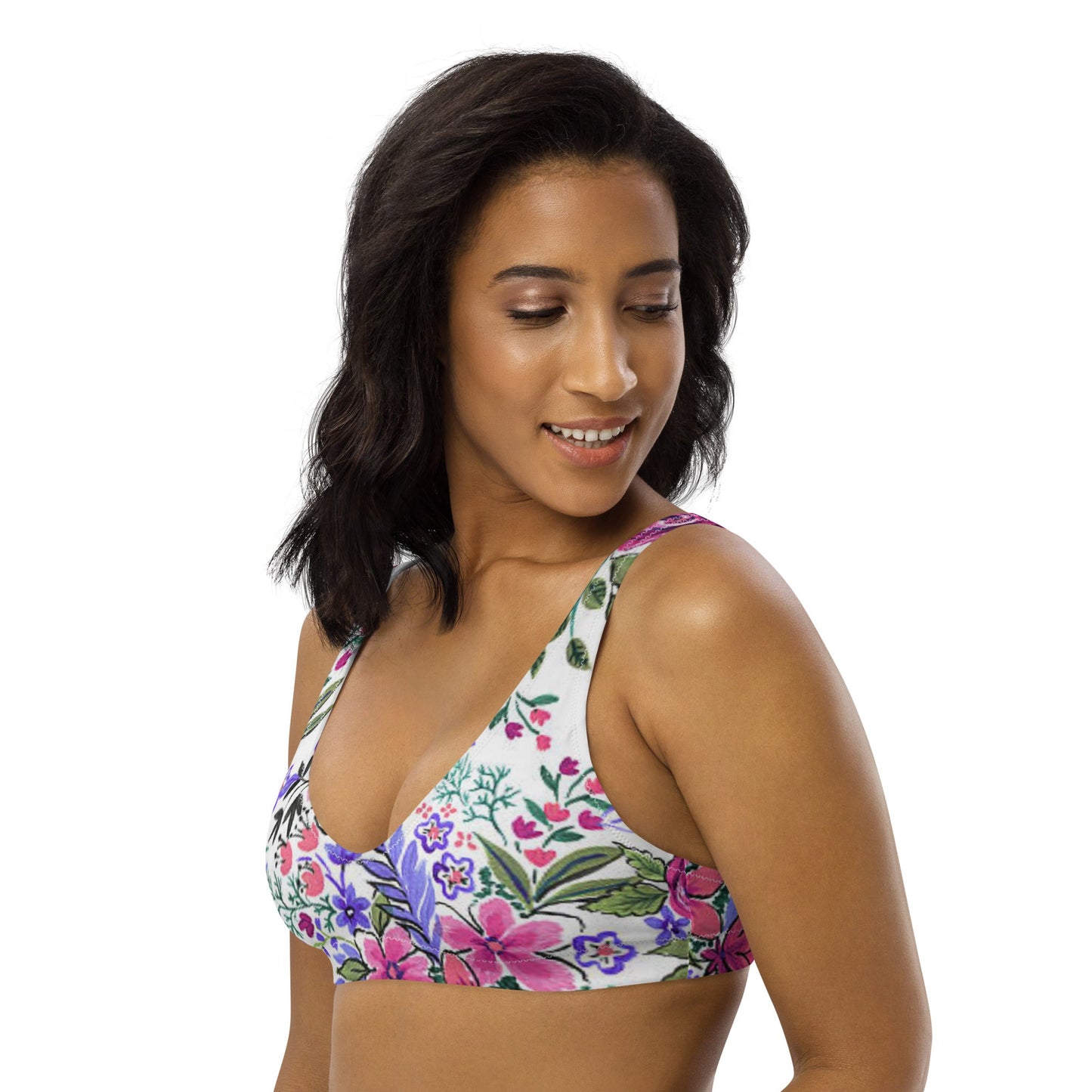 Women's padded bikini top, floral swimwear, classic beach dress - PratSN