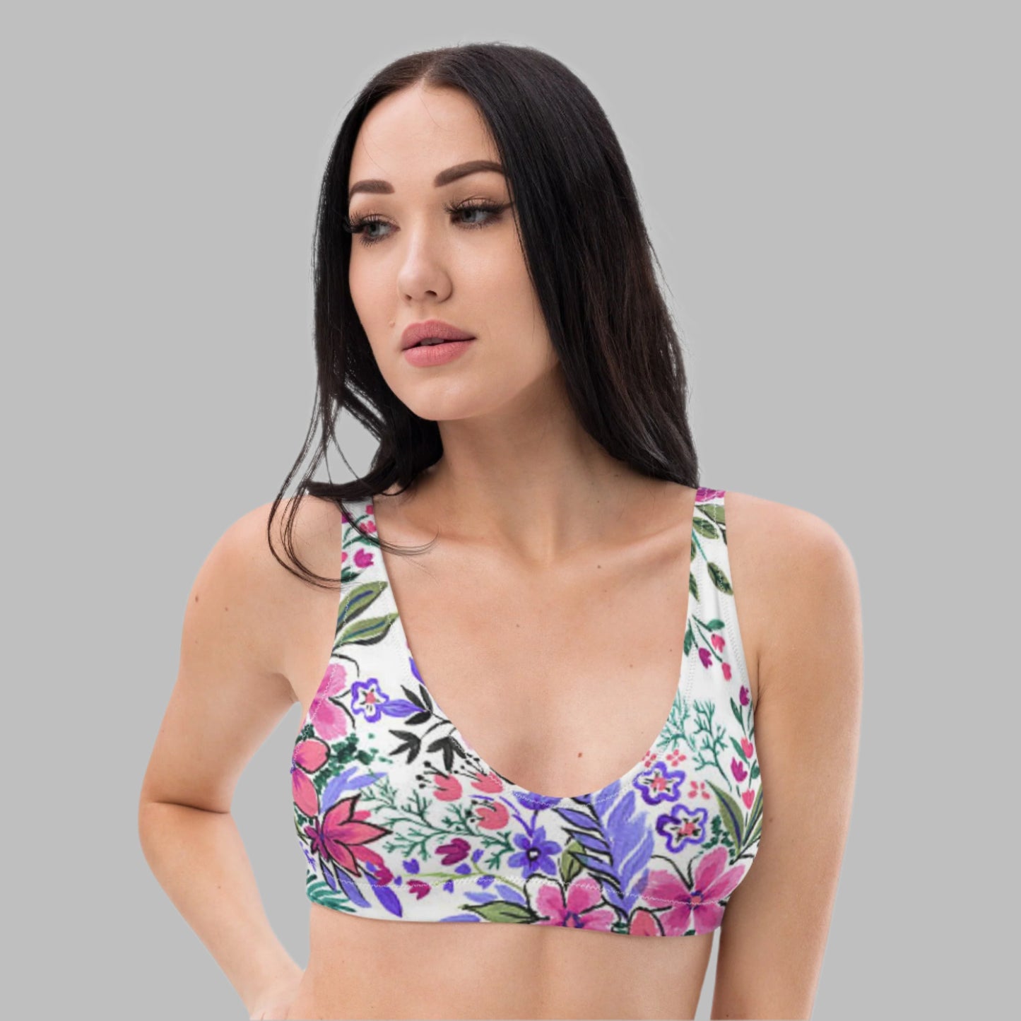 Women's padded bikini top, floral swimwear, classic beach dress - PratSN