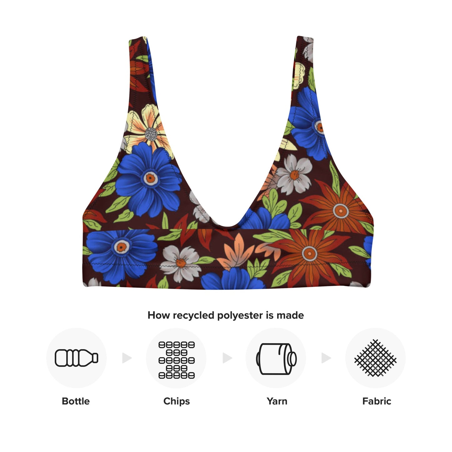Women's padded bikini top, floral swimwear, classic beach dress - PratSN