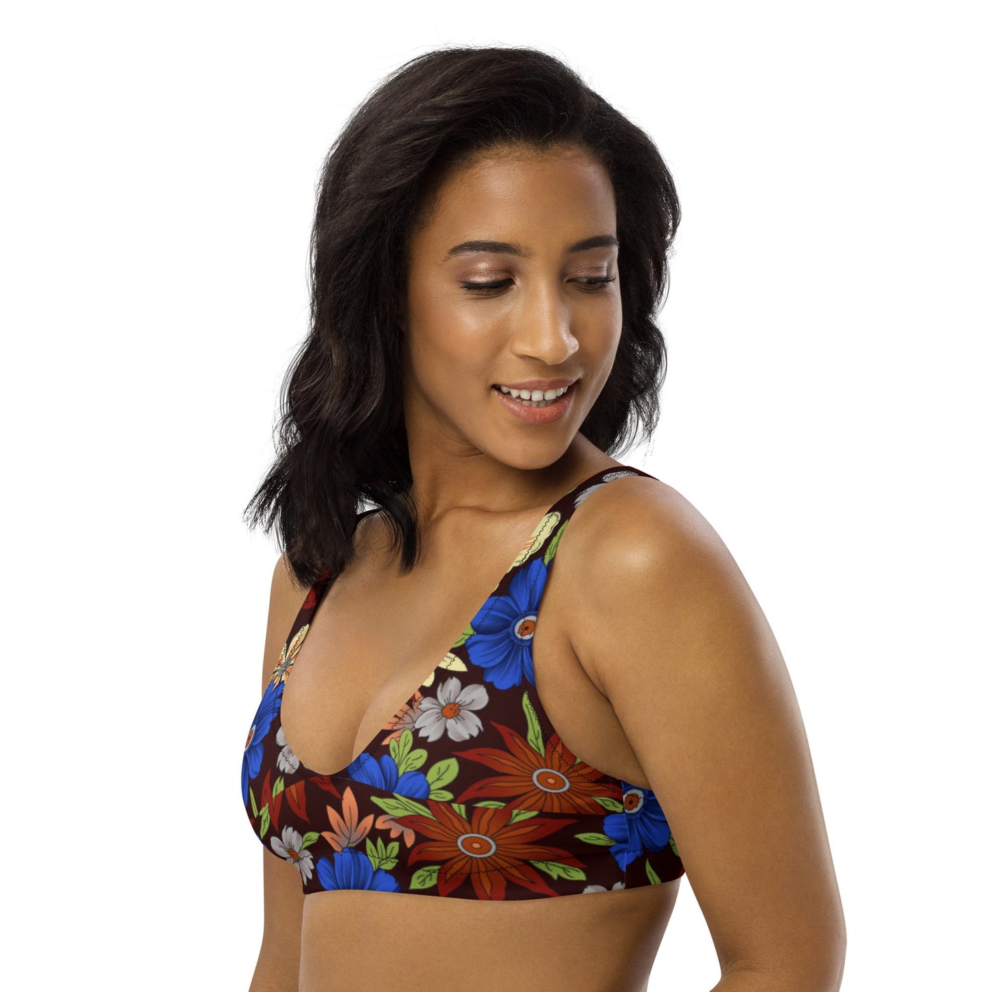 Women's padded bikini top, floral swimwear, classic beach dress - PratSN