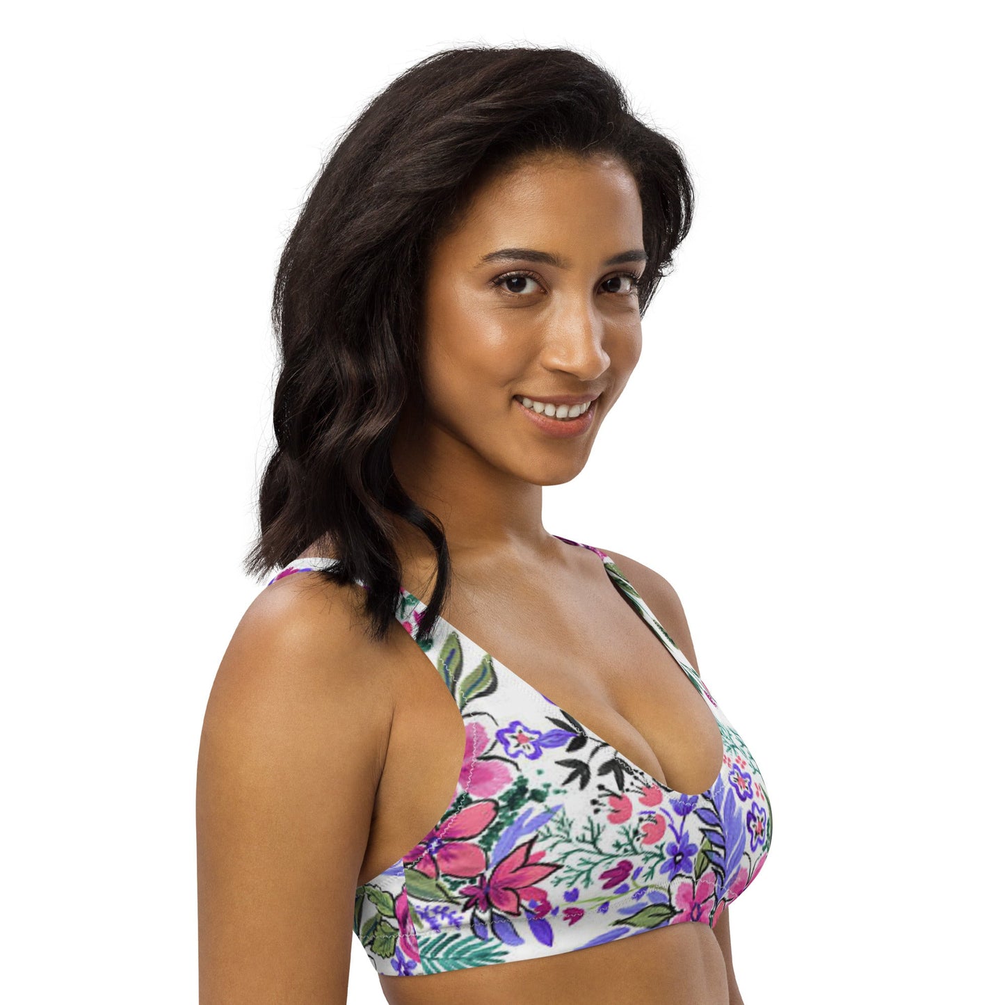Women's padded bikini top, floral swimwear, classic beach dress - PratSN