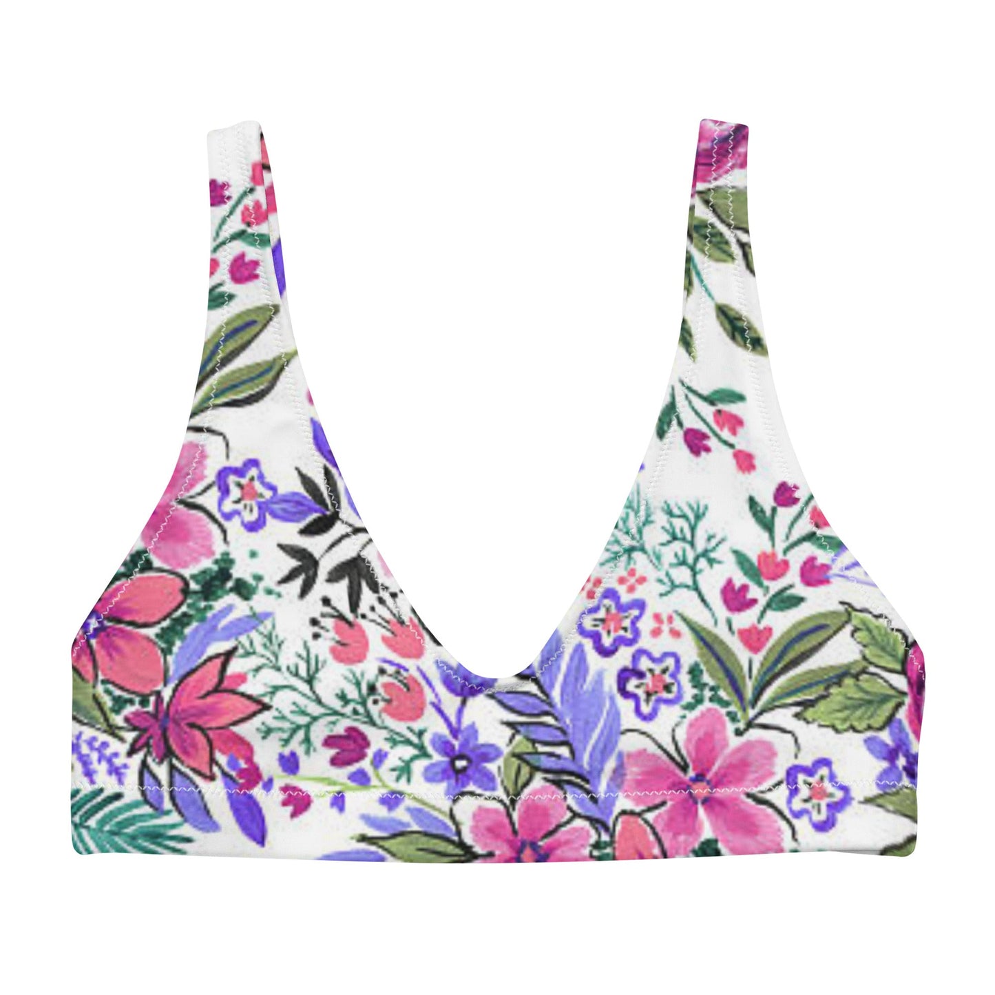 Women's padded bikini top, floral swimwear, classic beach dress - PratSN