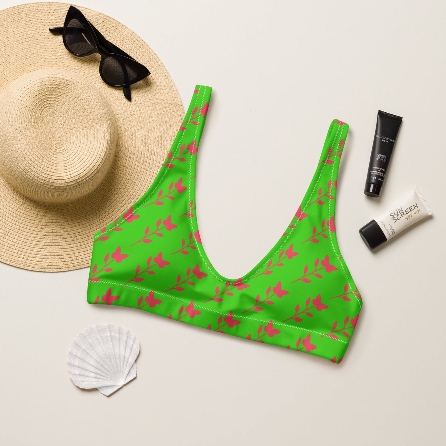 Women's padded bikini top, Green Floral Summer Dress, swimwear, classic beach dress - PratSN