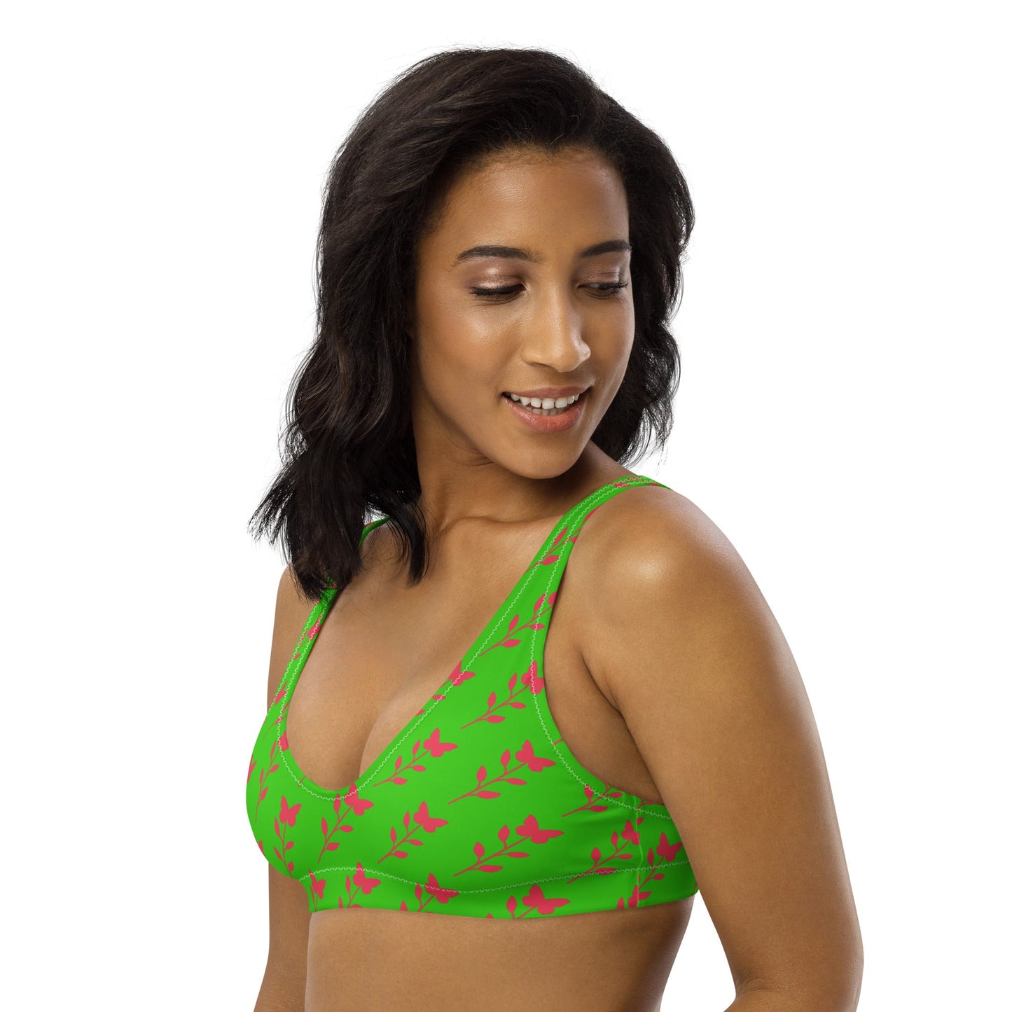 Women's padded bikini top, Green Floral Summer Dress, swimwear, classic beach dress - PratSN
