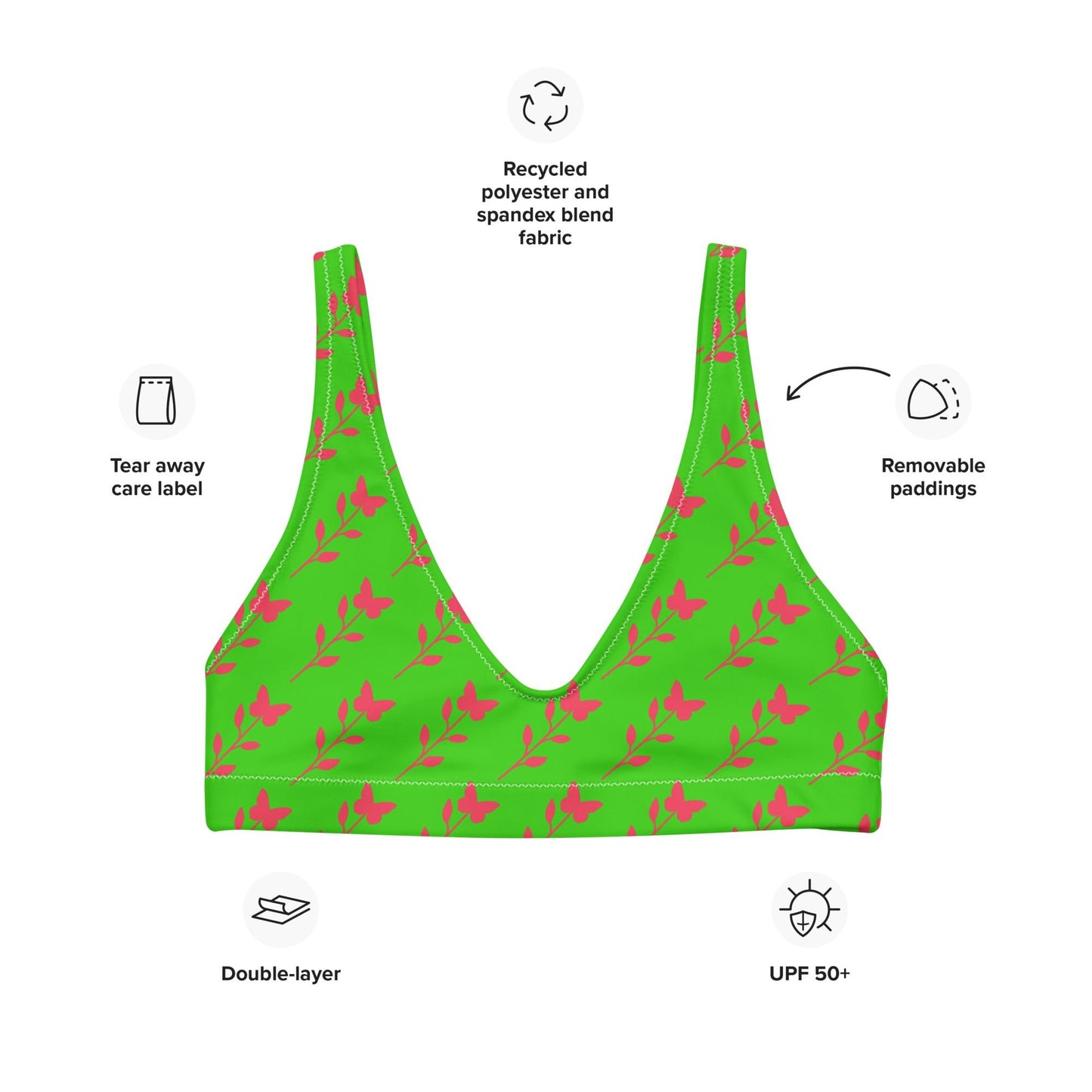 Women's padded bikini top, Green Floral Summer Dress, swimwear, classic beach dress - PratSN
