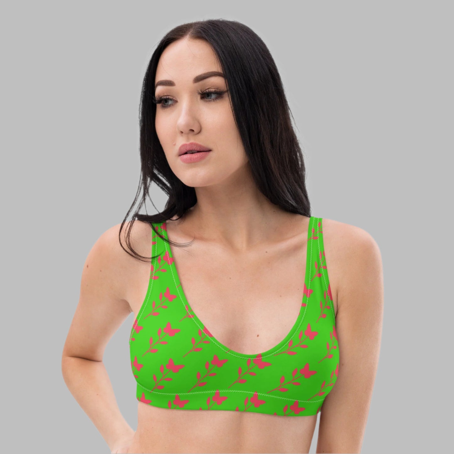 Women's padded bikini top, Green Floral Summer Dress, swimwear, classic beach dress - PratSN