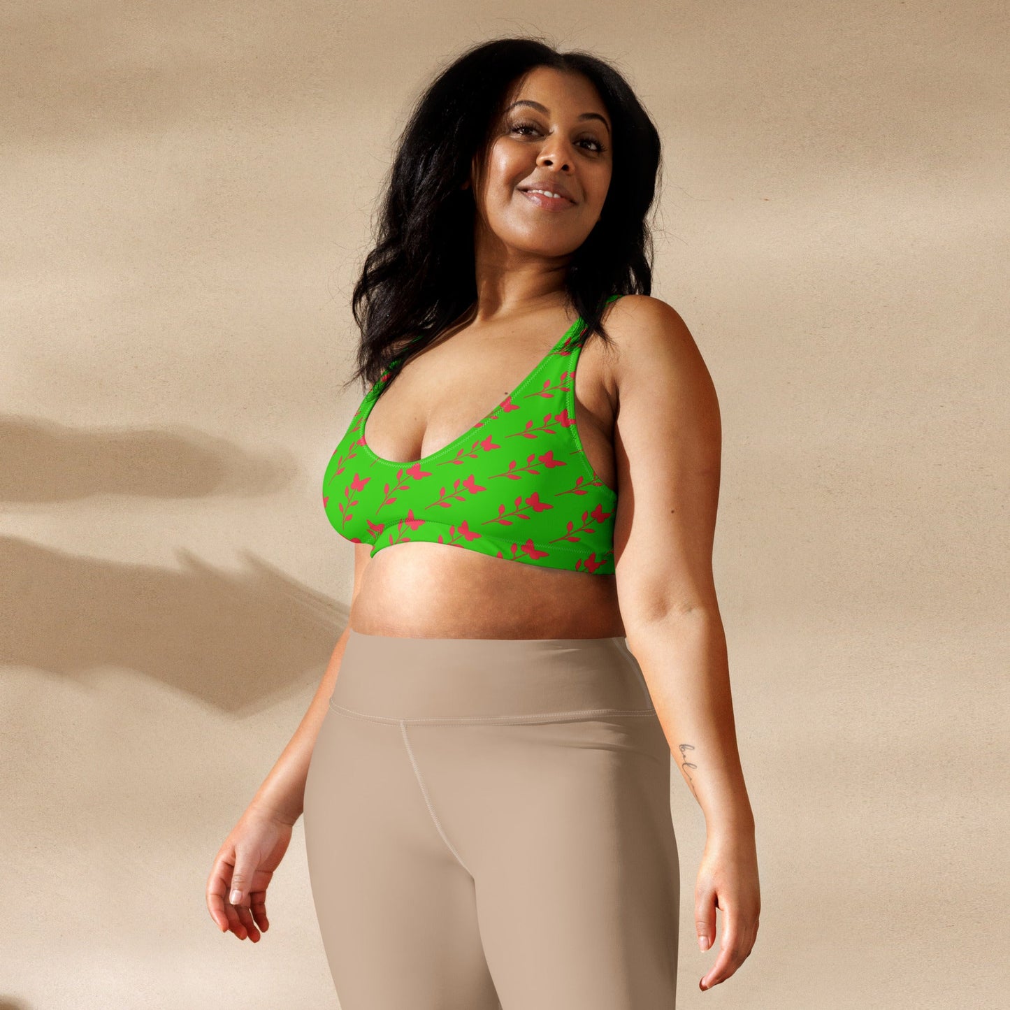 Women's padded bikini top, Green Floral Summer Dress, swimwear, classic beach dress - PratSN