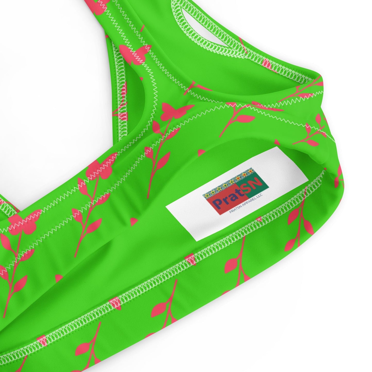 Women's padded bikini top, Green Floral Summer Dress, swimwear, classic beach dress - PratSN