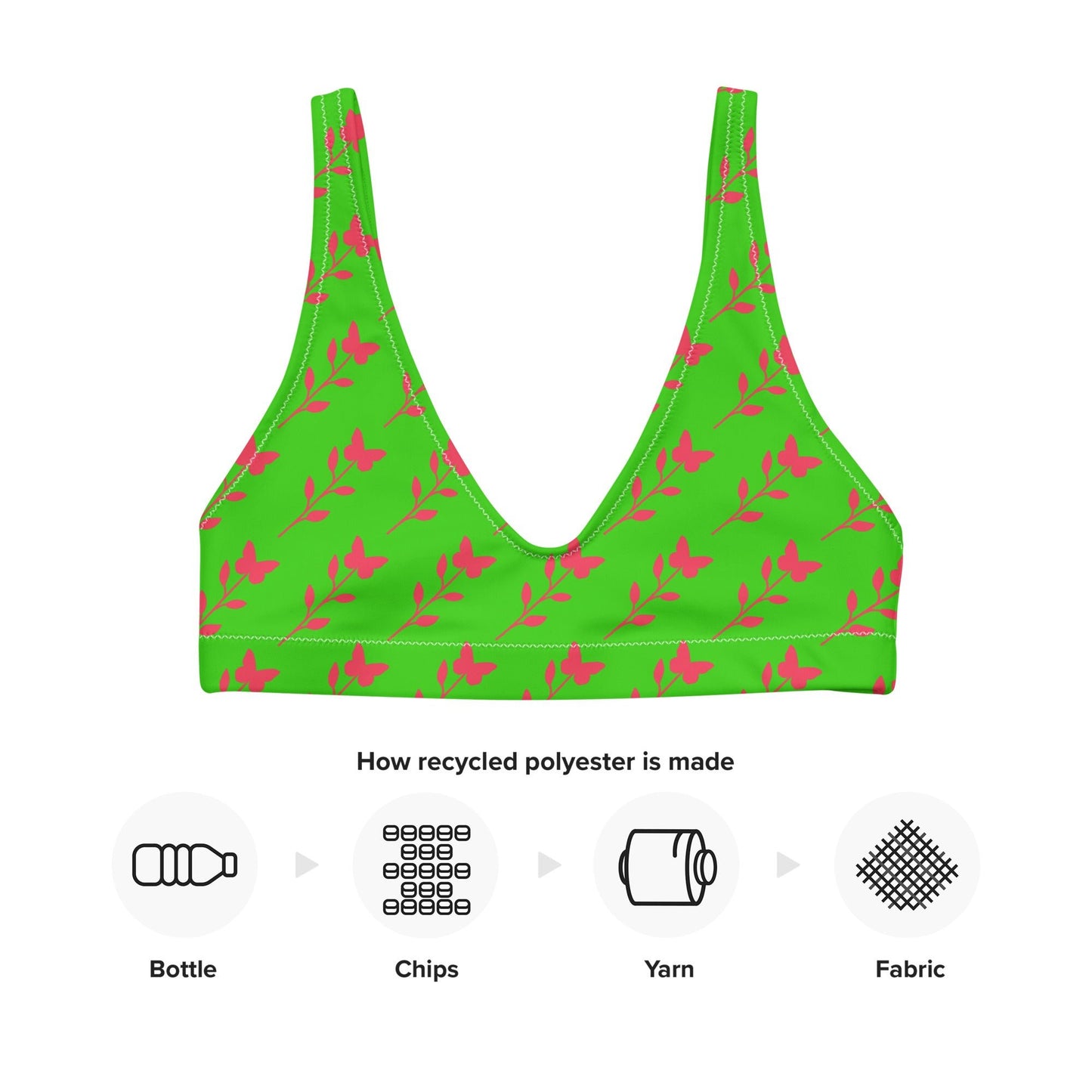 Women's padded bikini top, Green Floral Summer Dress, swimwear, classic beach dress - PratSN