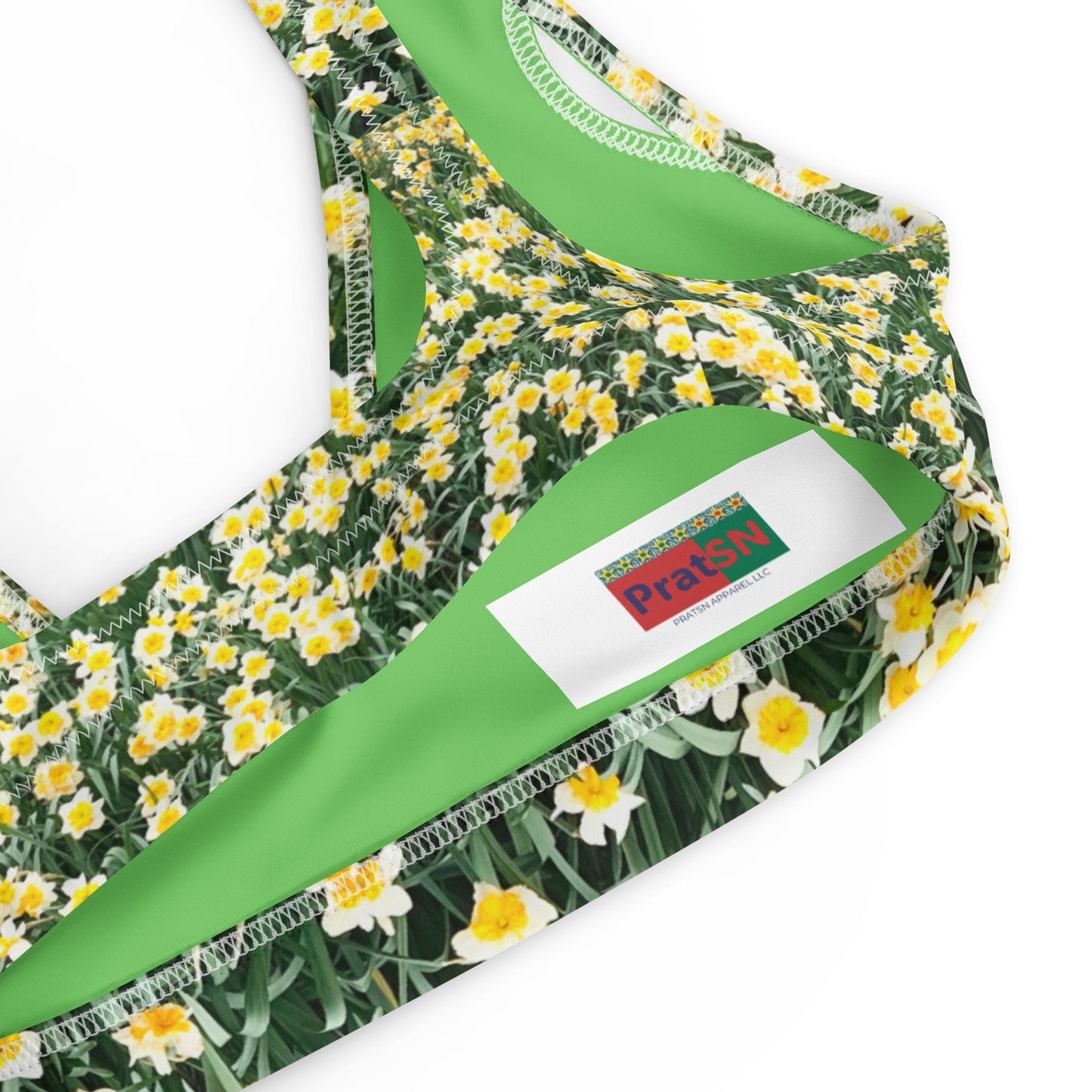 Women's padded bikini top, green floral swimwear, classic beach dress - PratSN
