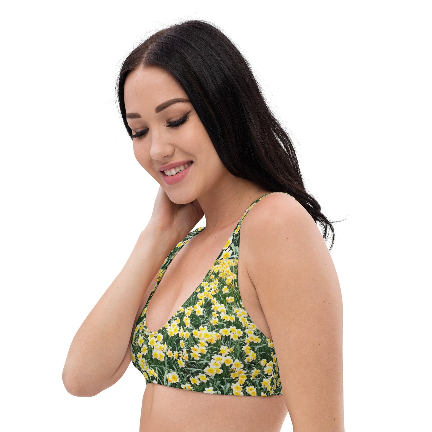 Women's padded bikini top, green floral swimwear, classic beach dress - PratSN