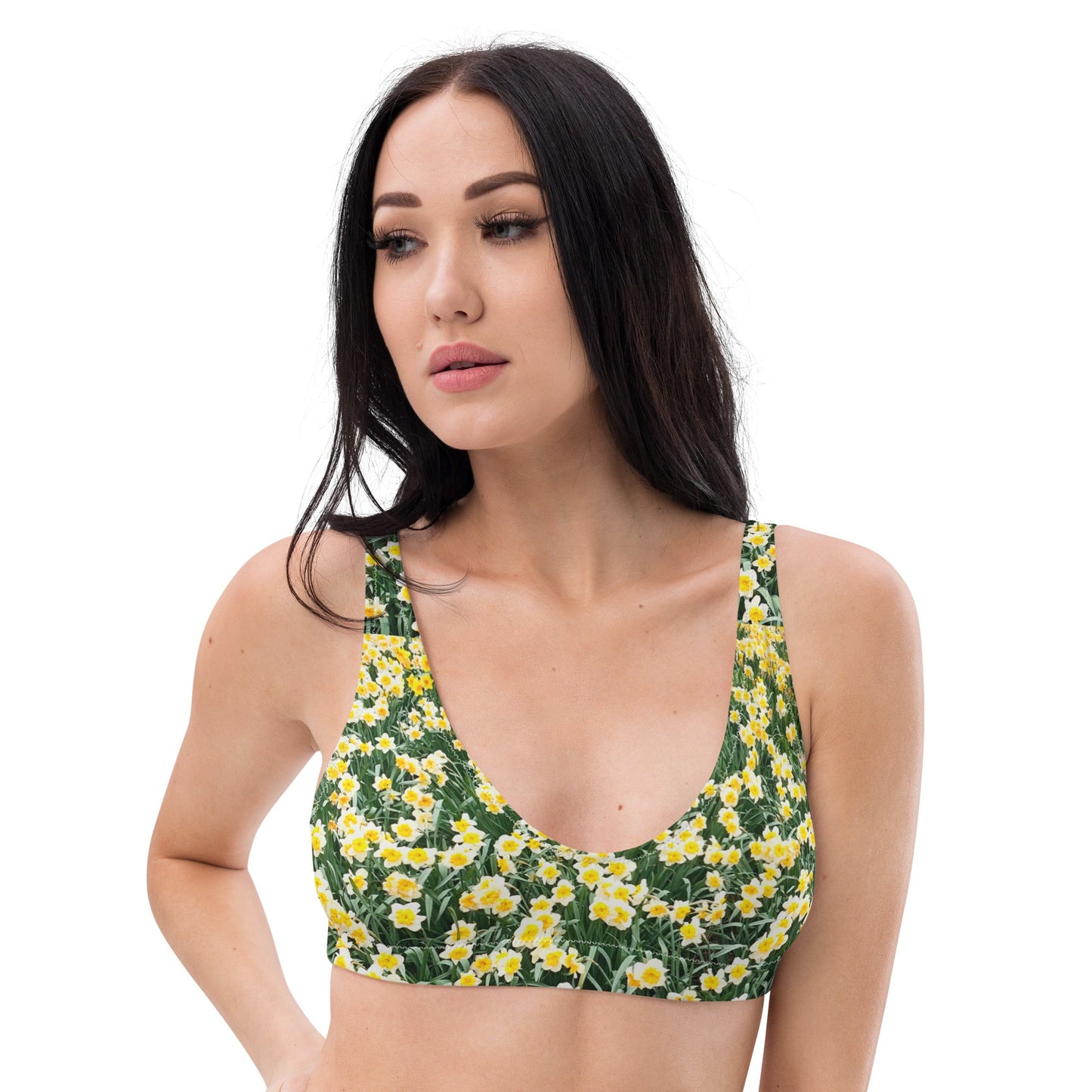 Women's padded bikini top, green floral swimwear, classic beach dress - PratSN