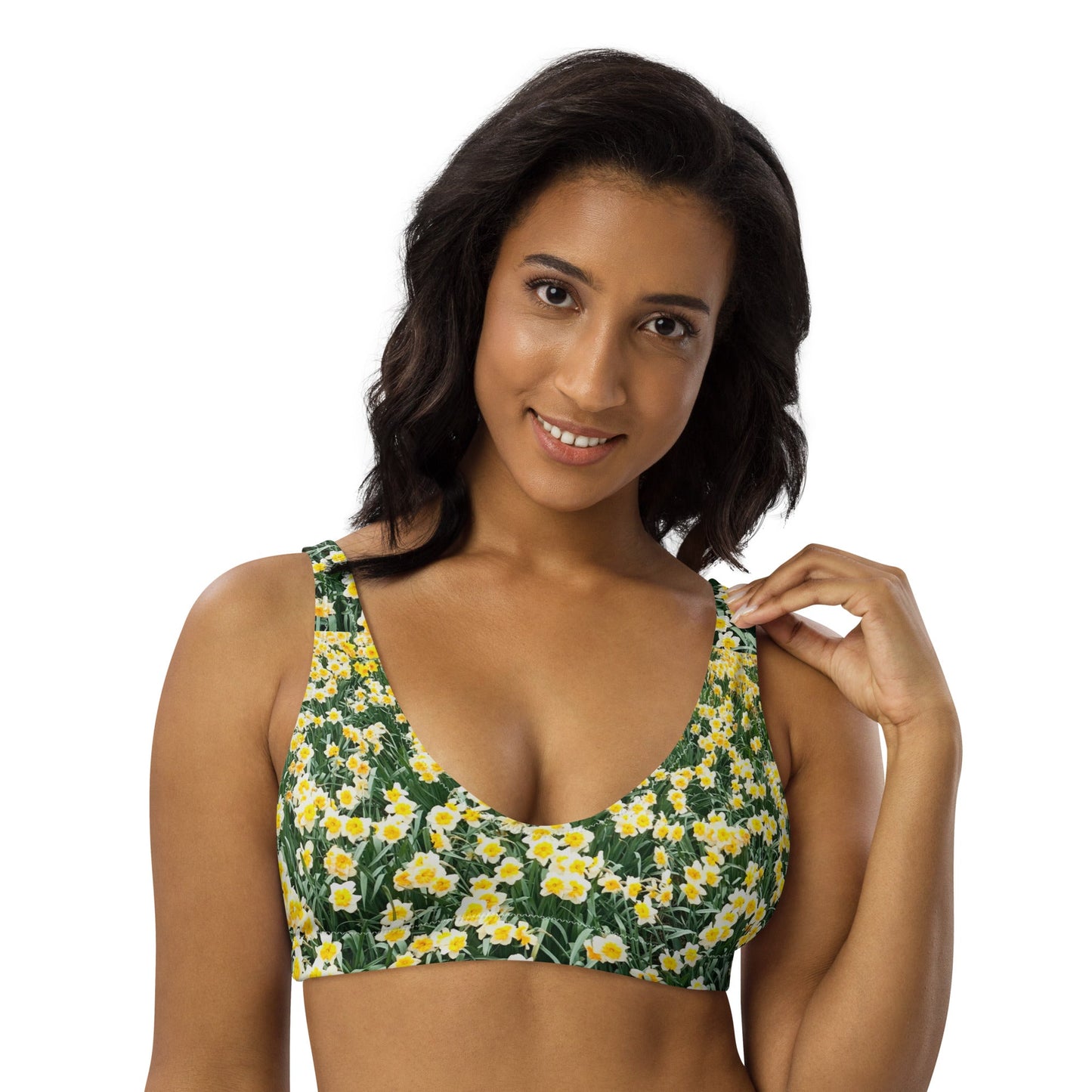 Women's padded bikini top, green floral swimwear, classic beach dress - PratSN