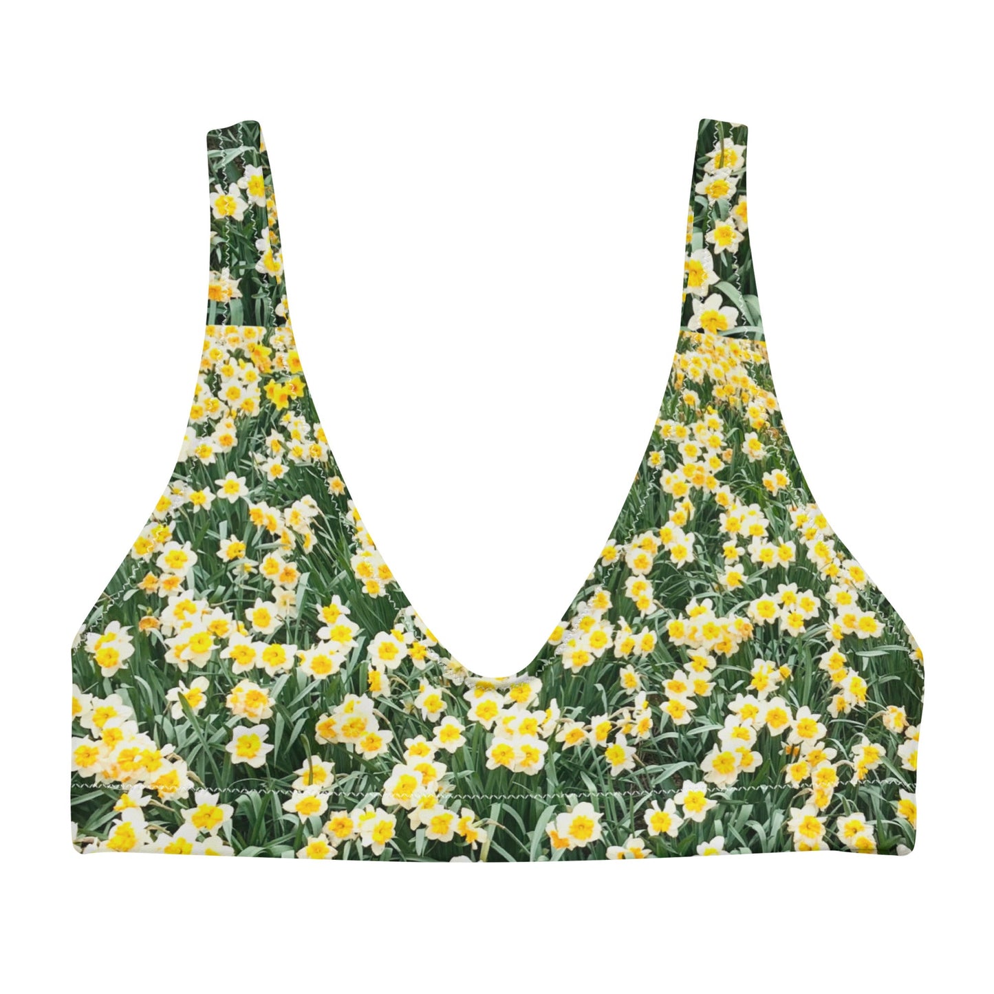 Women's padded bikini top, green floral swimwear, classic beach dress - PratSN