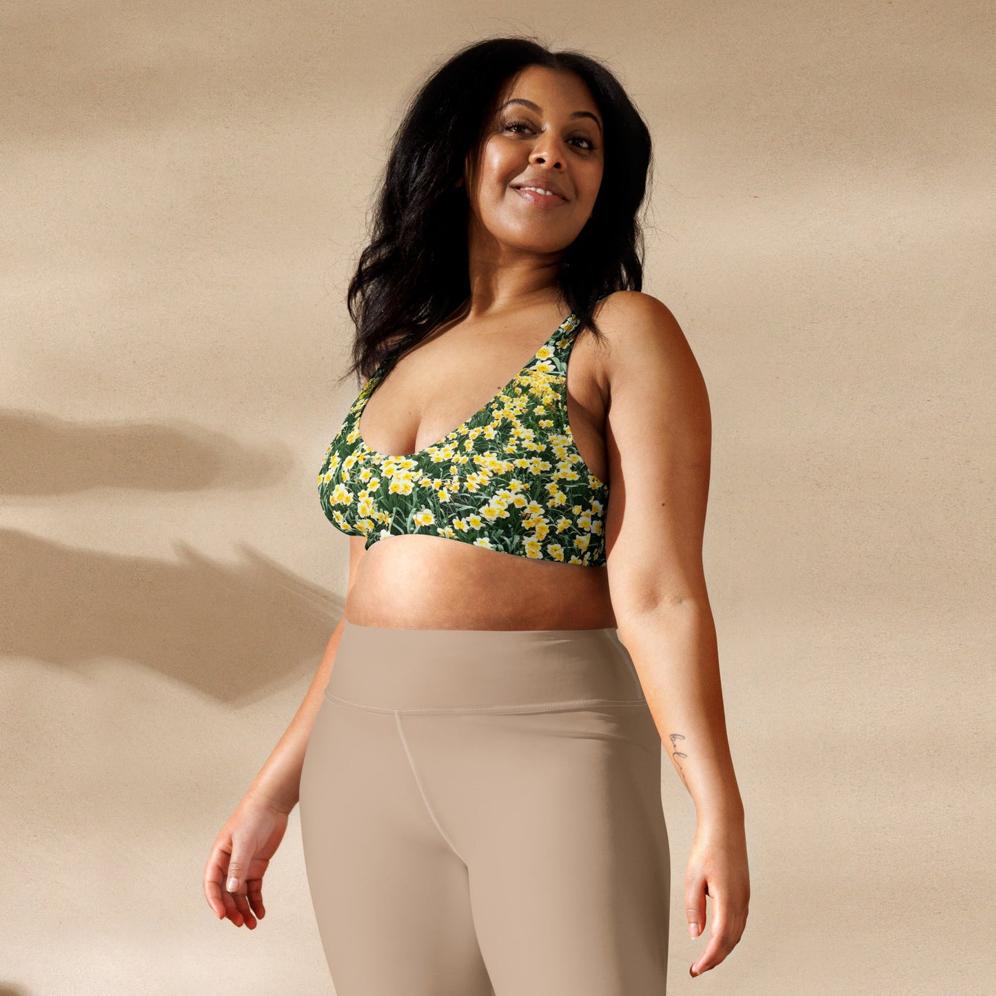 Women's padded bikini top, green floral swimwear, classic beach dress - PratSN