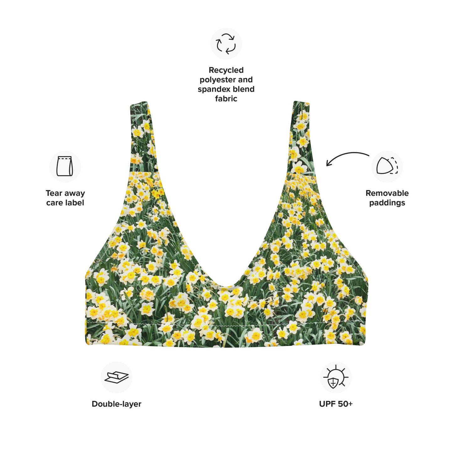 Women's padded bikini top, green floral swimwear, classic beach dress - PratSN