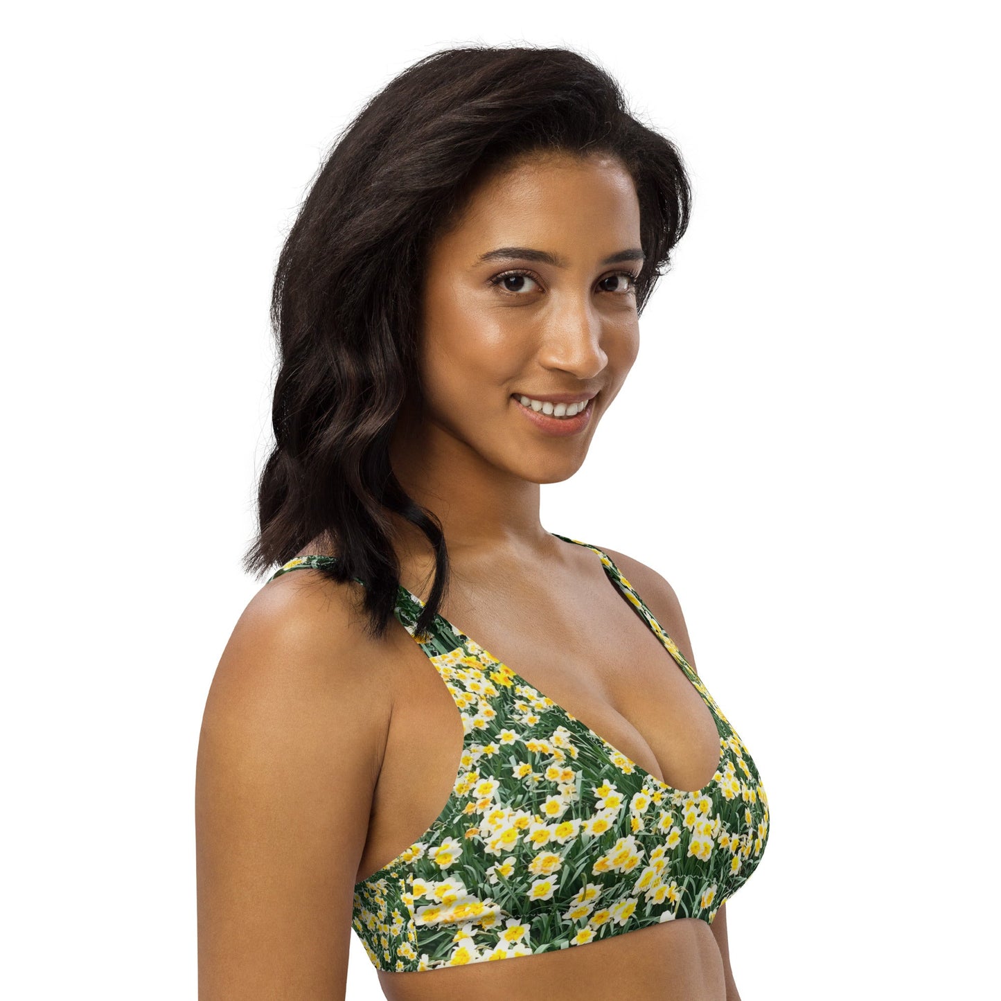 Women's padded bikini top, green floral swimwear, classic beach dress - PratSN