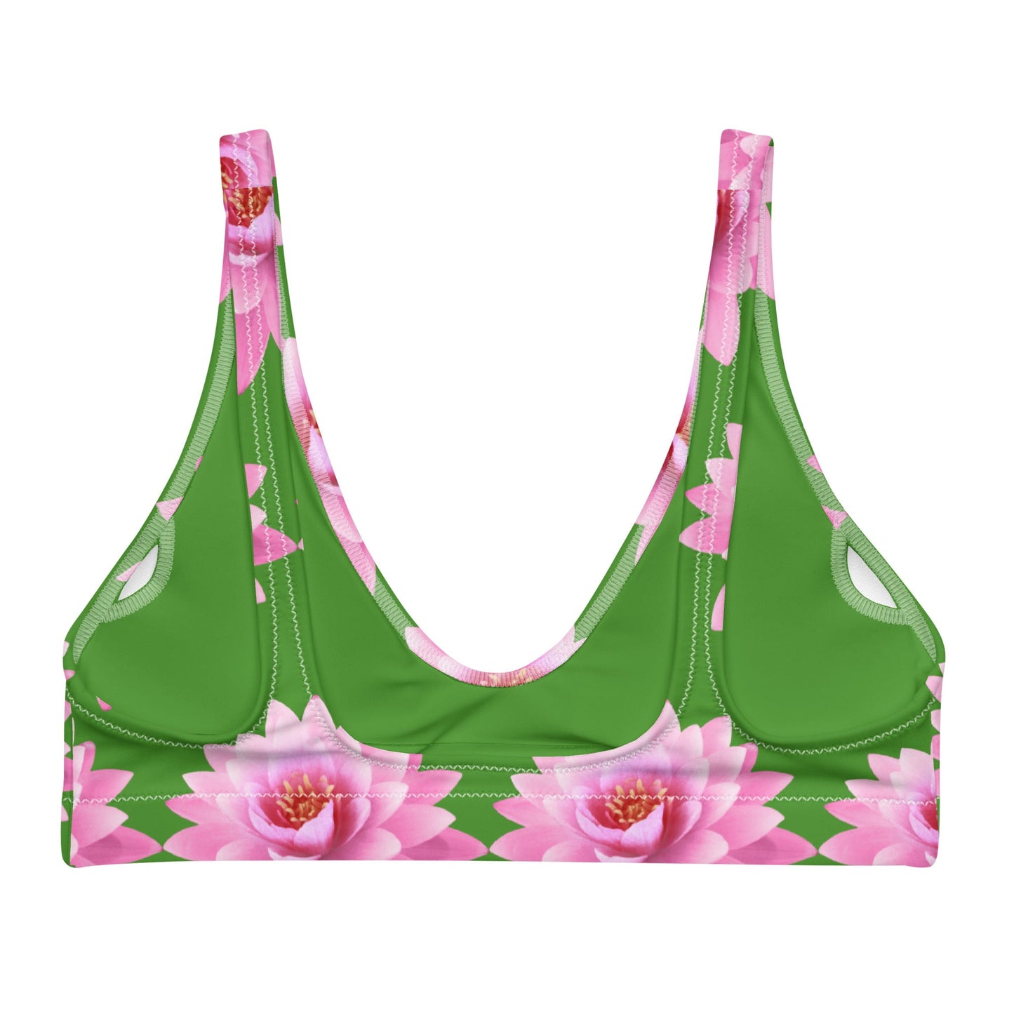 Women's padded bikini top, Green Pink Floral Summer Dress, swimwear, classic beach dress - PratSN