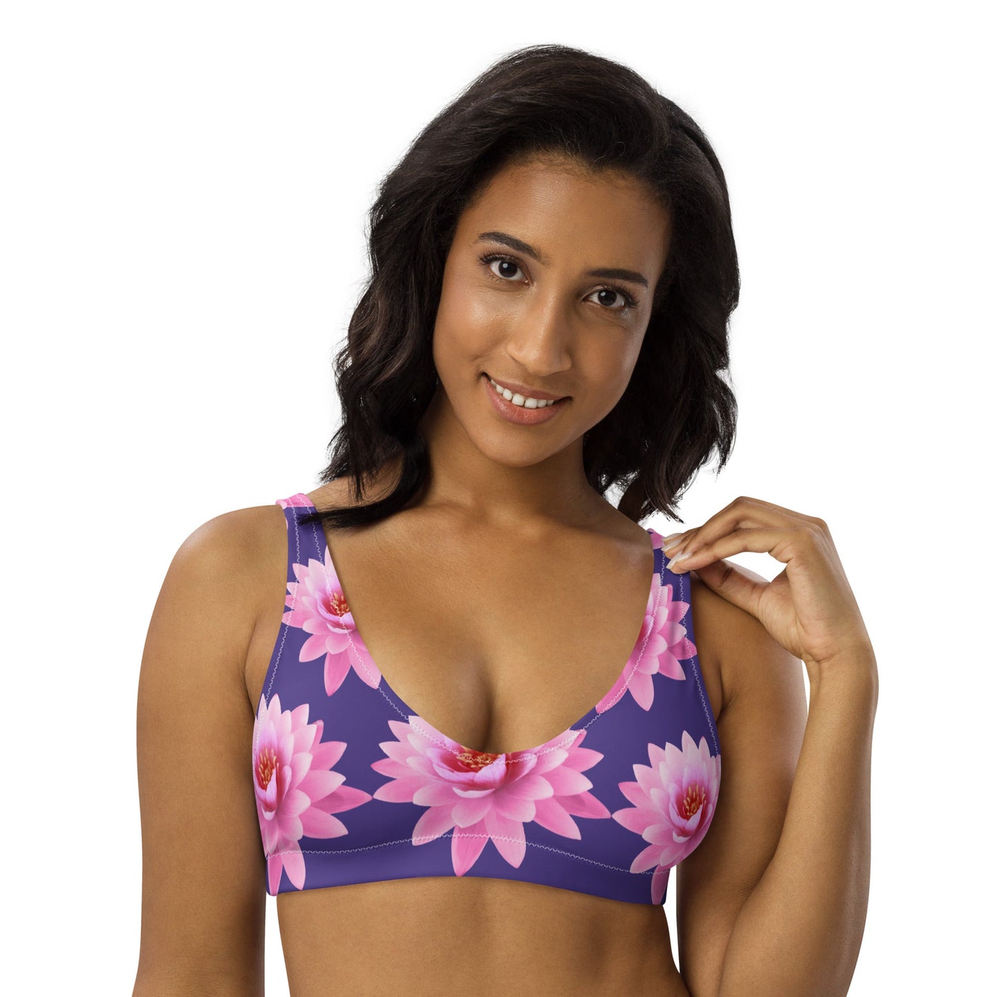 Women's padded bikini top, Pink Flower Swimsuit, purple Swimwear, classic beach dress - PratSN