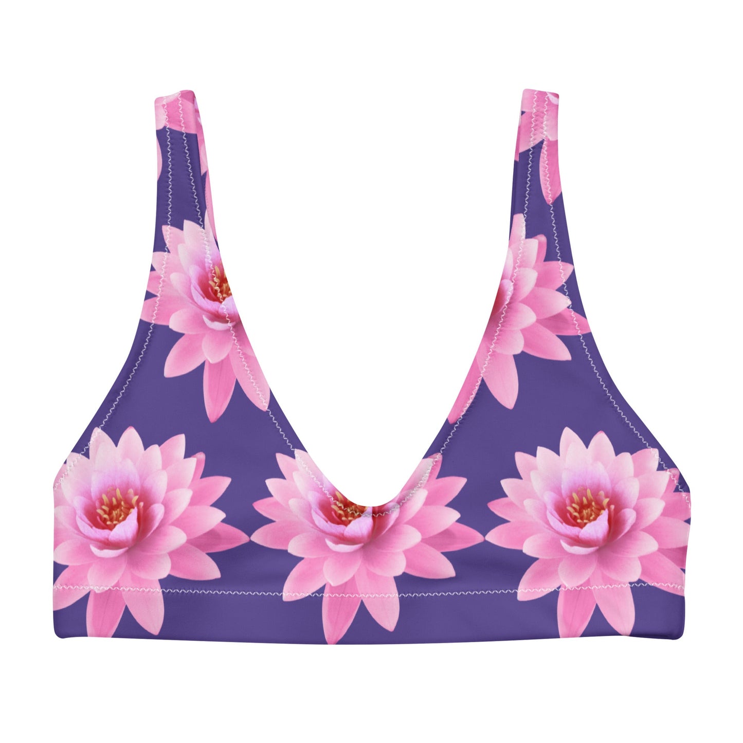 Women's padded bikini top, Pink Flower Swimsuit, purple Swimwear, classic beach dress - PratSN