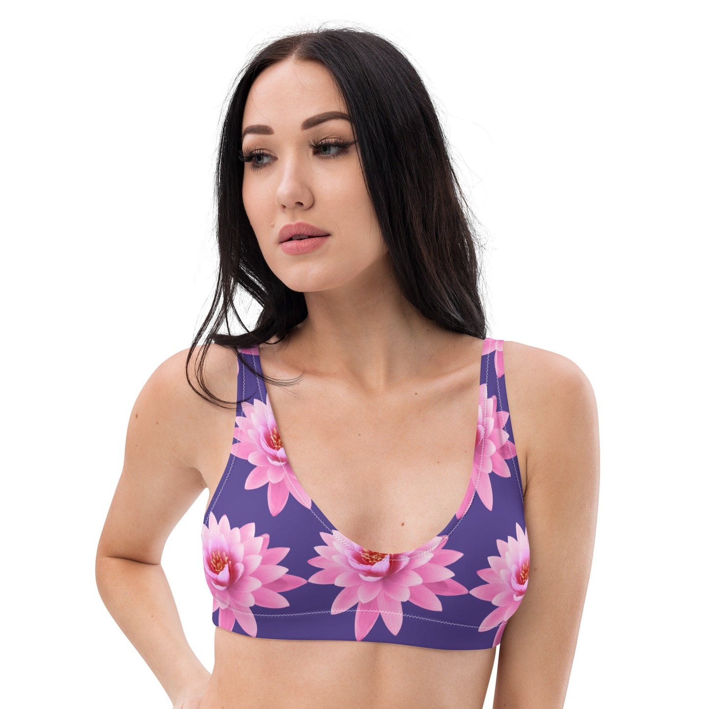 Women's padded bikini top, Pink Flower Swimsuit, purple Swimwear, classic beach dress - PratSN