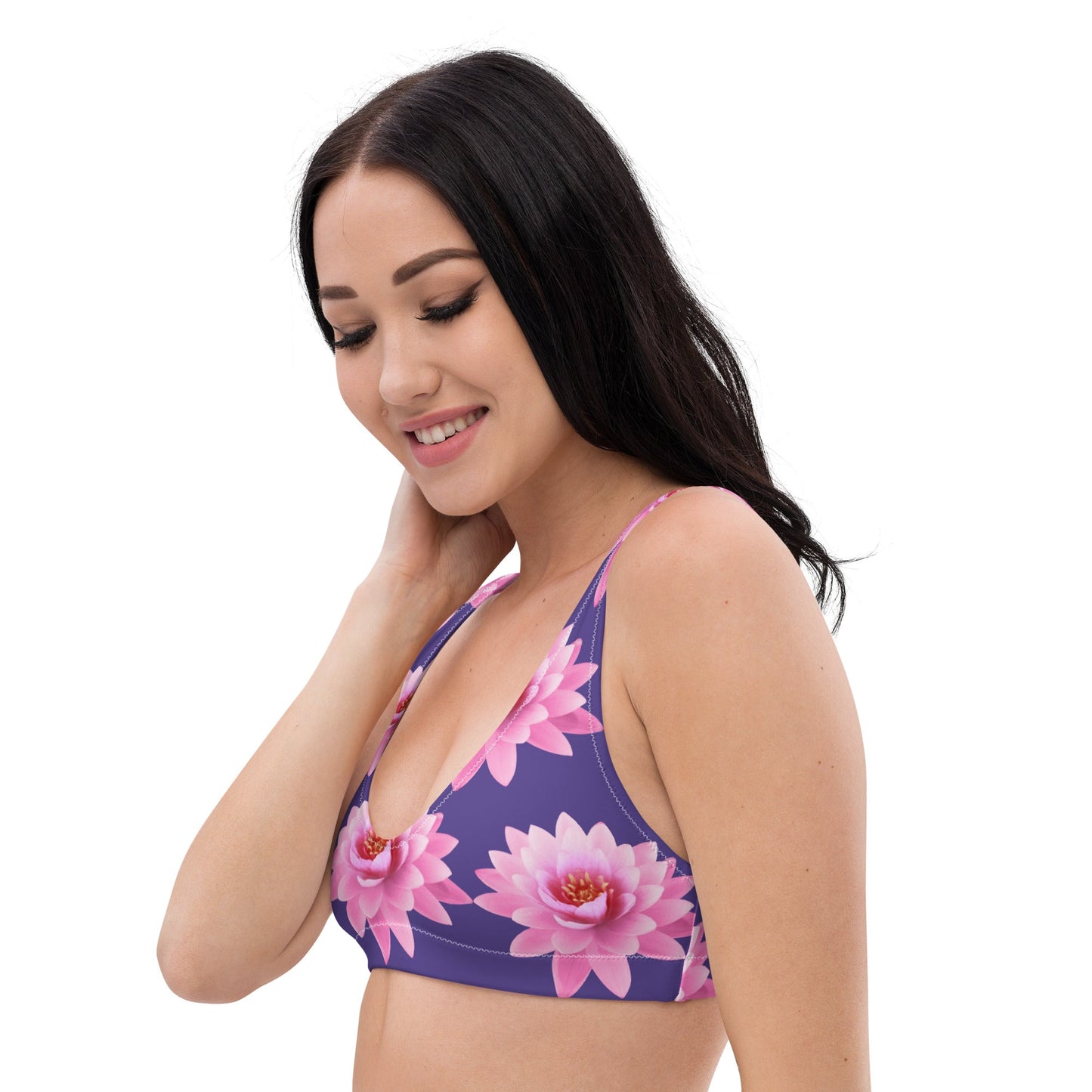 Women's padded bikini top, Pink Flower Swimsuit, purple Swimwear, classic beach dress - PratSN