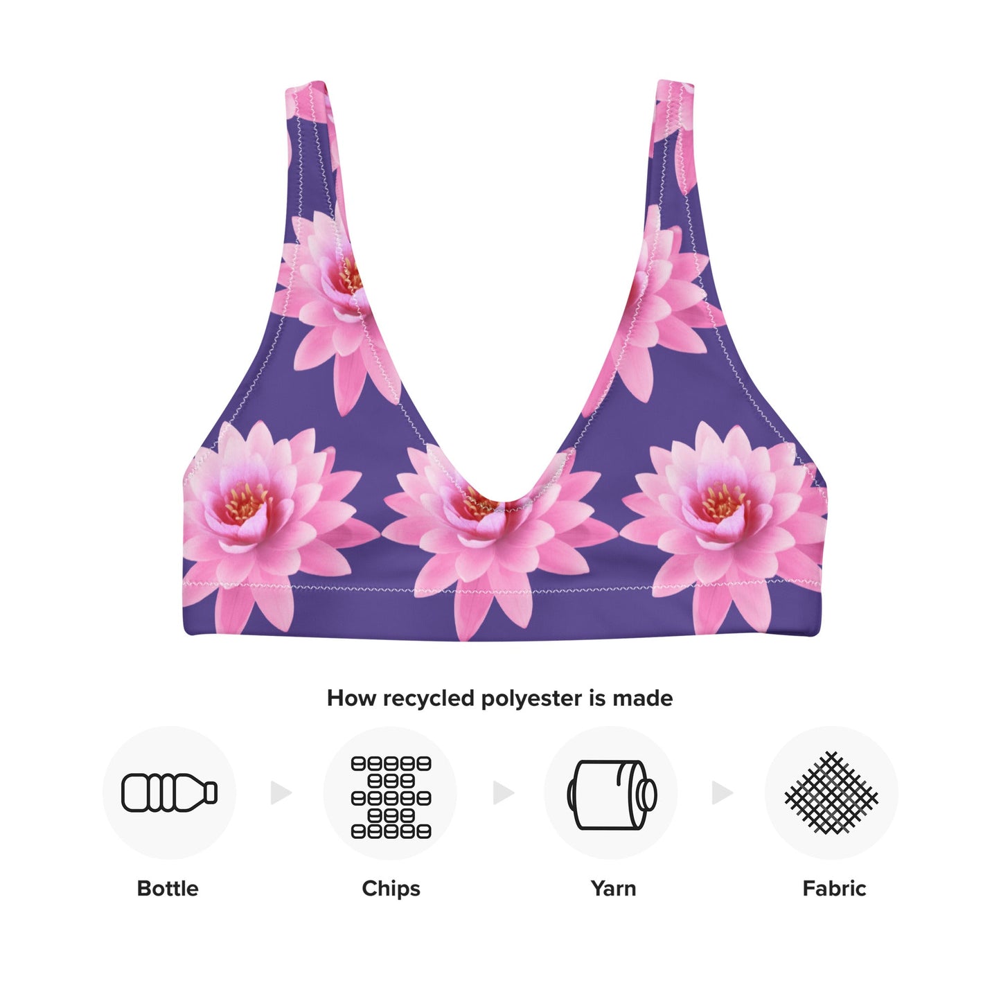 Women's padded bikini top, Pink Flower Swimsuit, purple Swimwear, classic beach dress - PratSN