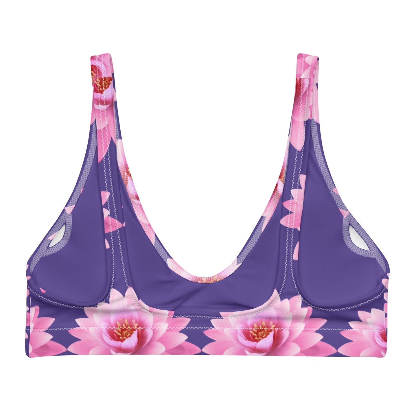 Women's padded bikini top, Pink Flower Swimsuit, purple Swimwear, classic beach dress - PratSN