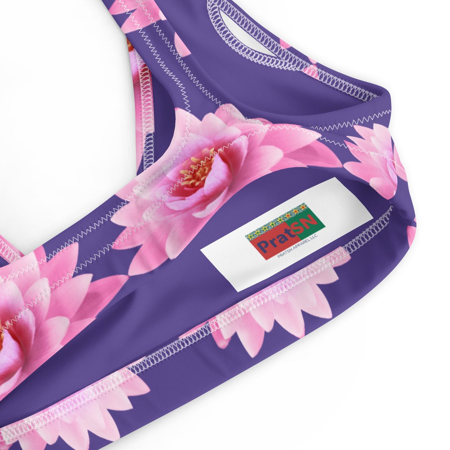 Women's padded bikini top, Pink Flower Swimsuit, purple Swimwear, classic beach dress - PratSN