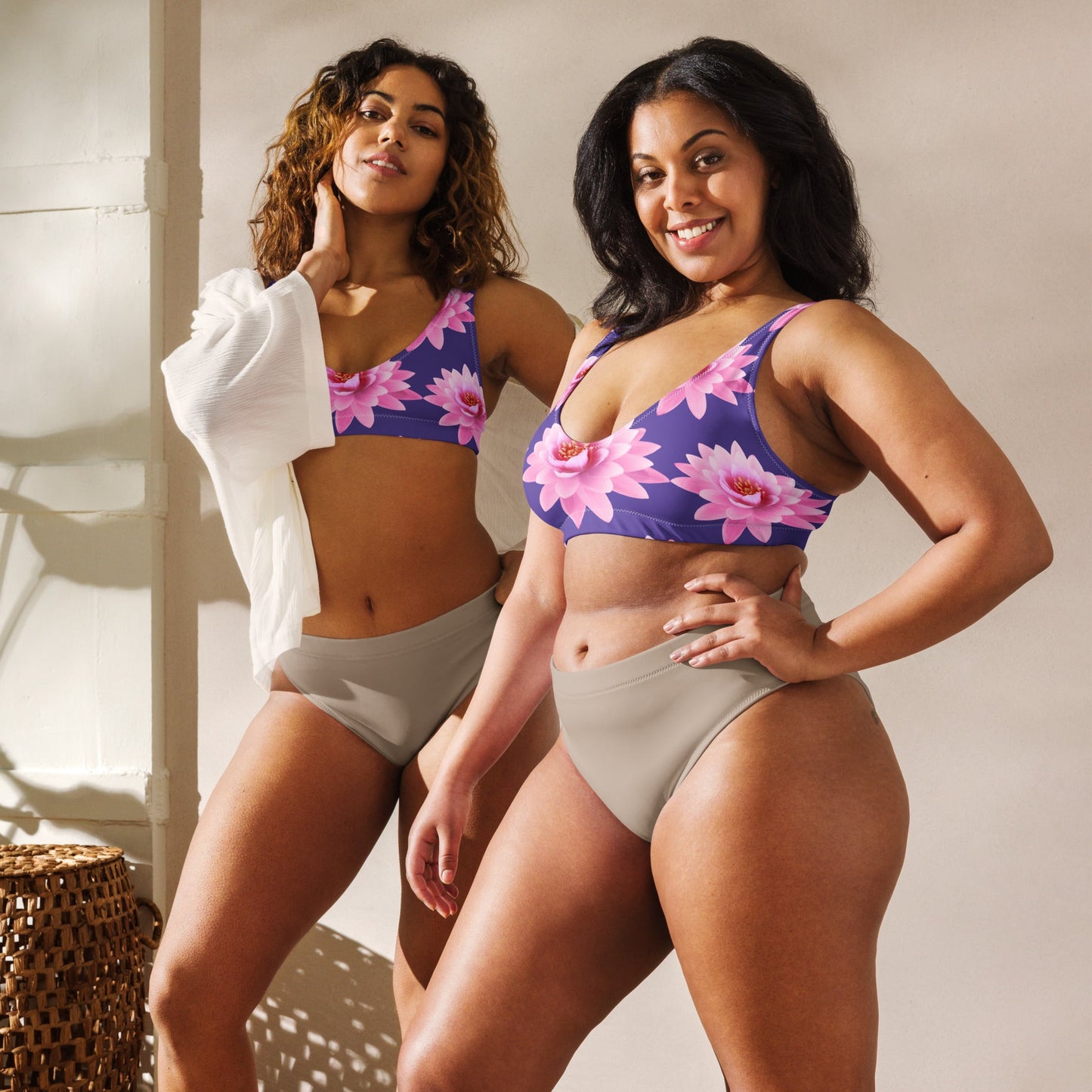 Women's padded bikini top, Pink Flower Swimsuit, purple Swimwear, classic beach dress - PratSN
