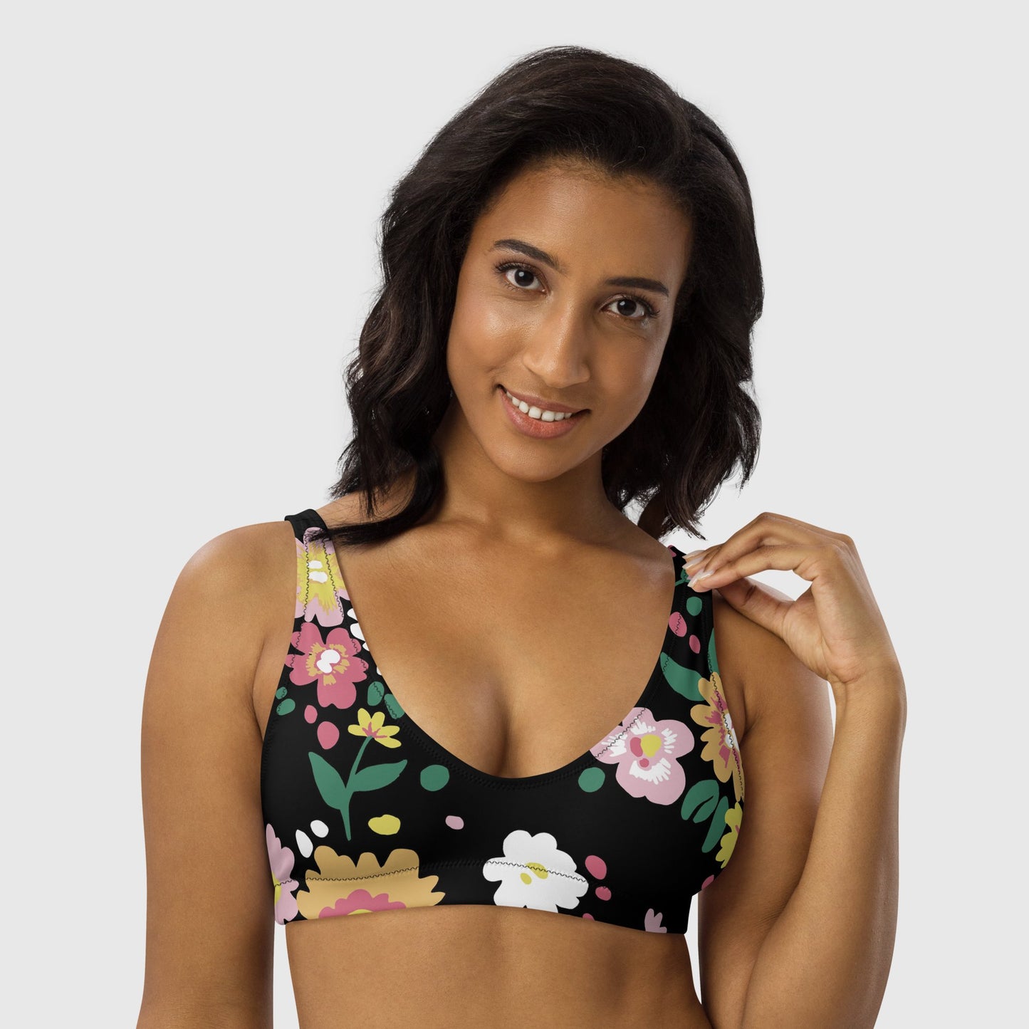 Women's padded bikini top, Recycled padded bikini top, Multicolor bikini top, Floral pattern bikini top, Beach dress, Beach dress for summer and spring - PratSN