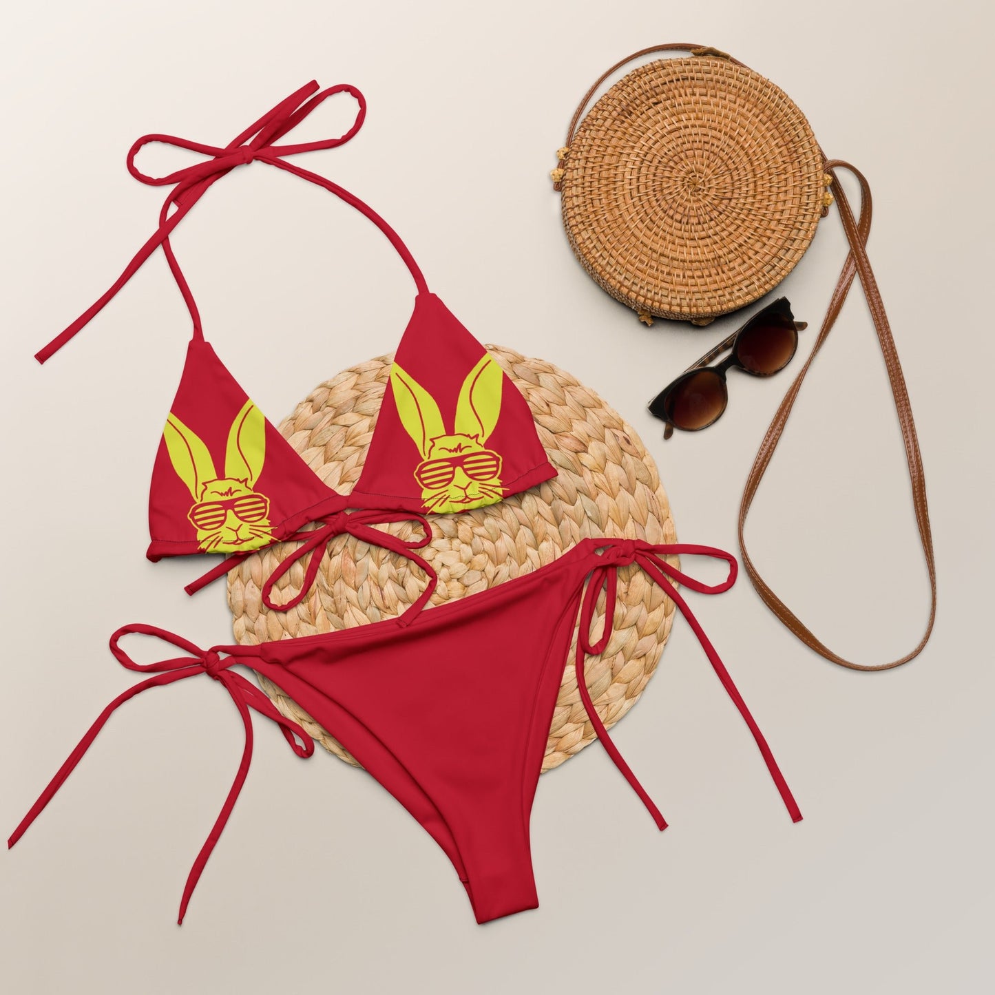 Women's padded bikini top, Red and Yellow Summer Dress, swimwear, classic beach dress - PratSN