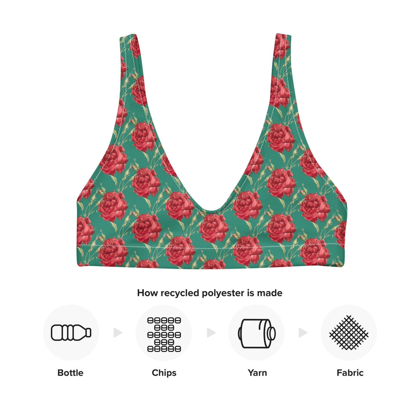 Women's padded bikini top' Red Roses swimwear, classic beach dress - PratSN