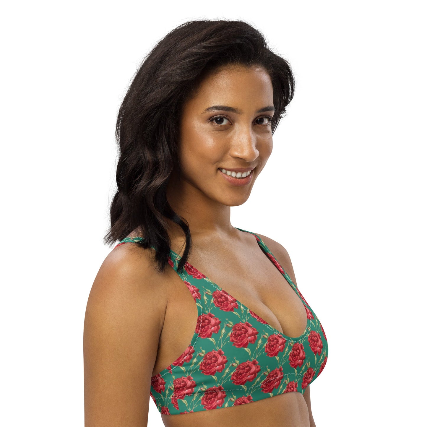 Women's padded bikini top' Red Roses swimwear, classic beach dress - PratSN