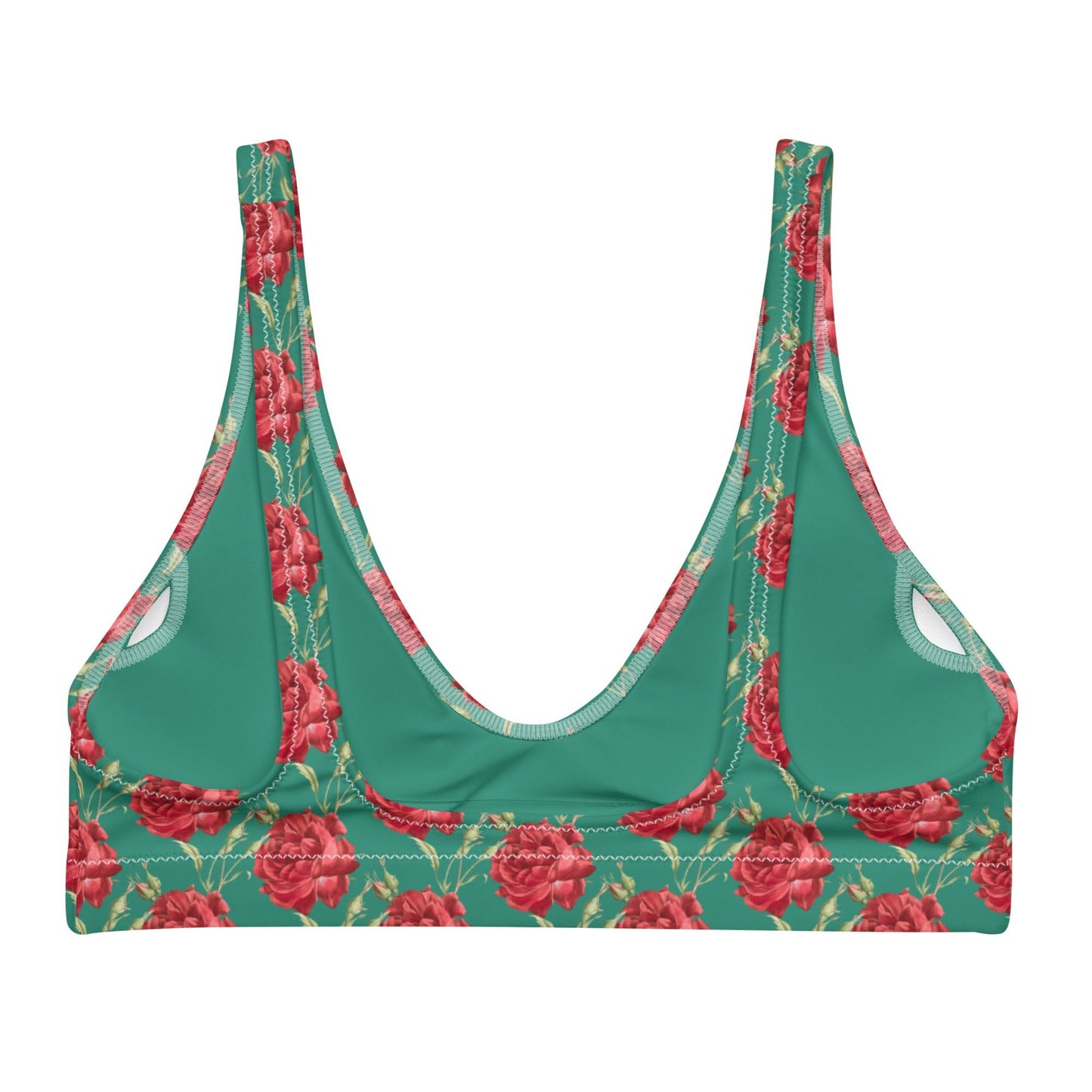 Women's padded bikini top' Red Roses swimwear, classic beach dress - PratSN