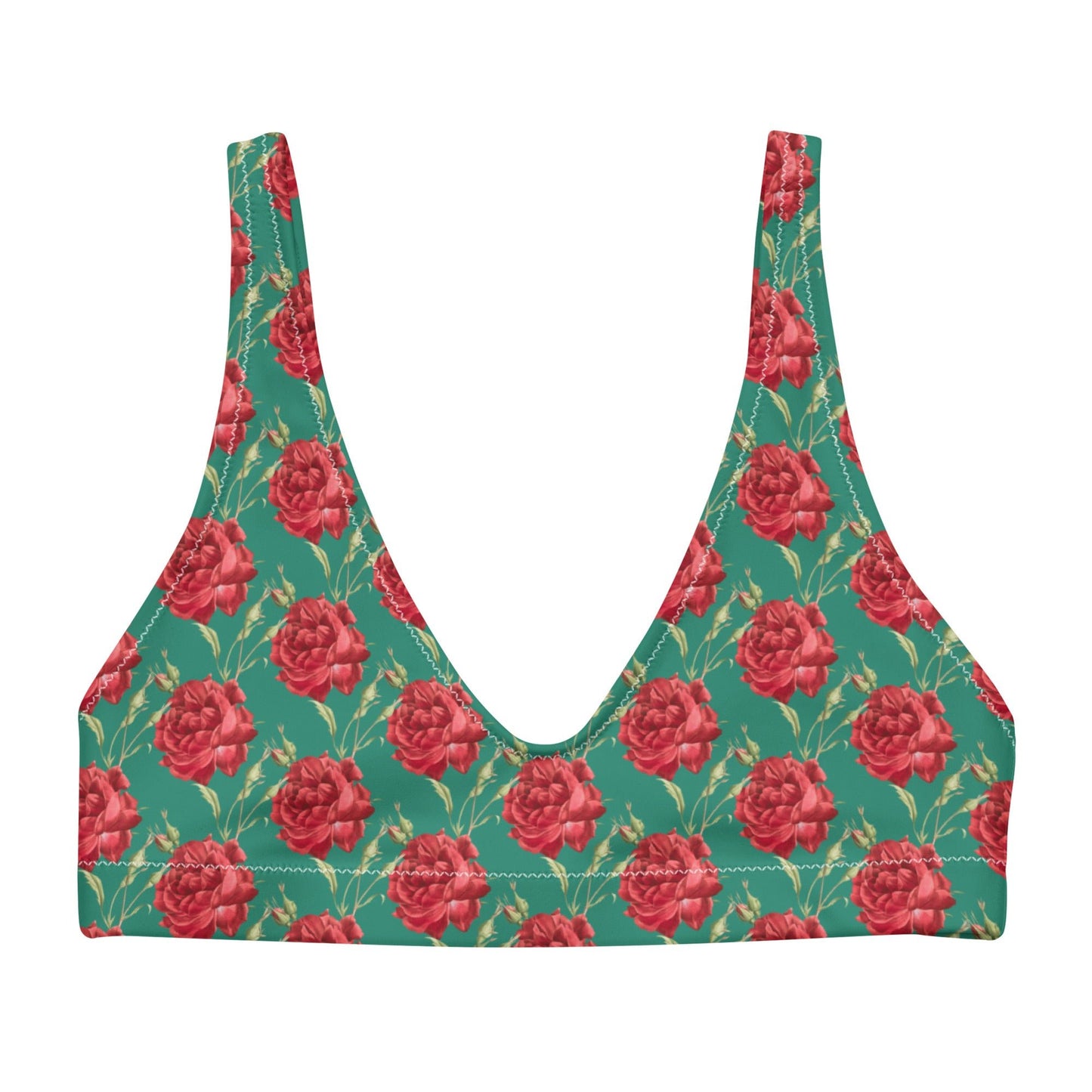 Women's padded bikini top' Red Roses swimwear, classic beach dress - PratSN