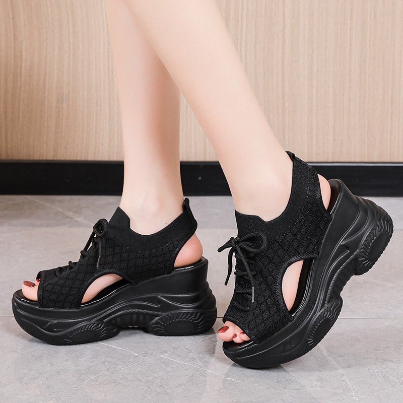 Women's Platform High - heeled Flyknit Wedge Platform Sports Sandals - PratSN