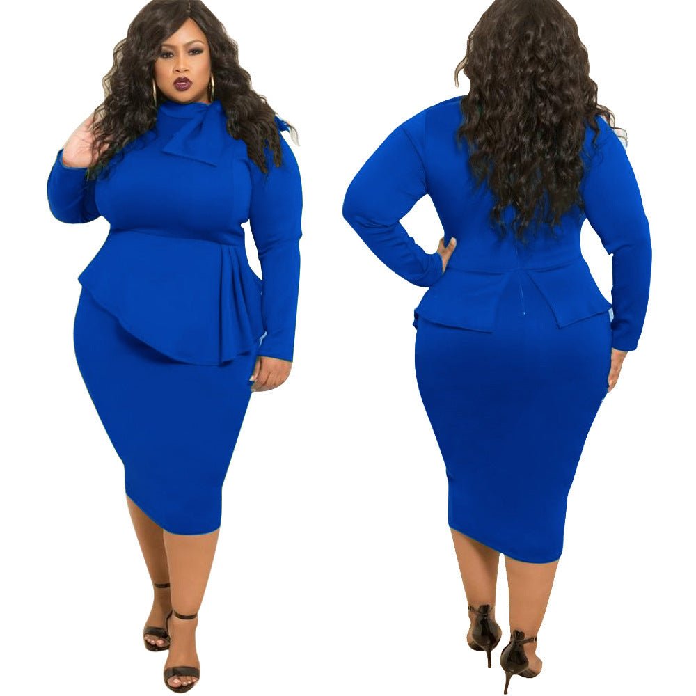 Women's Plus Size Bow Long Sleeve Dress - PratSN