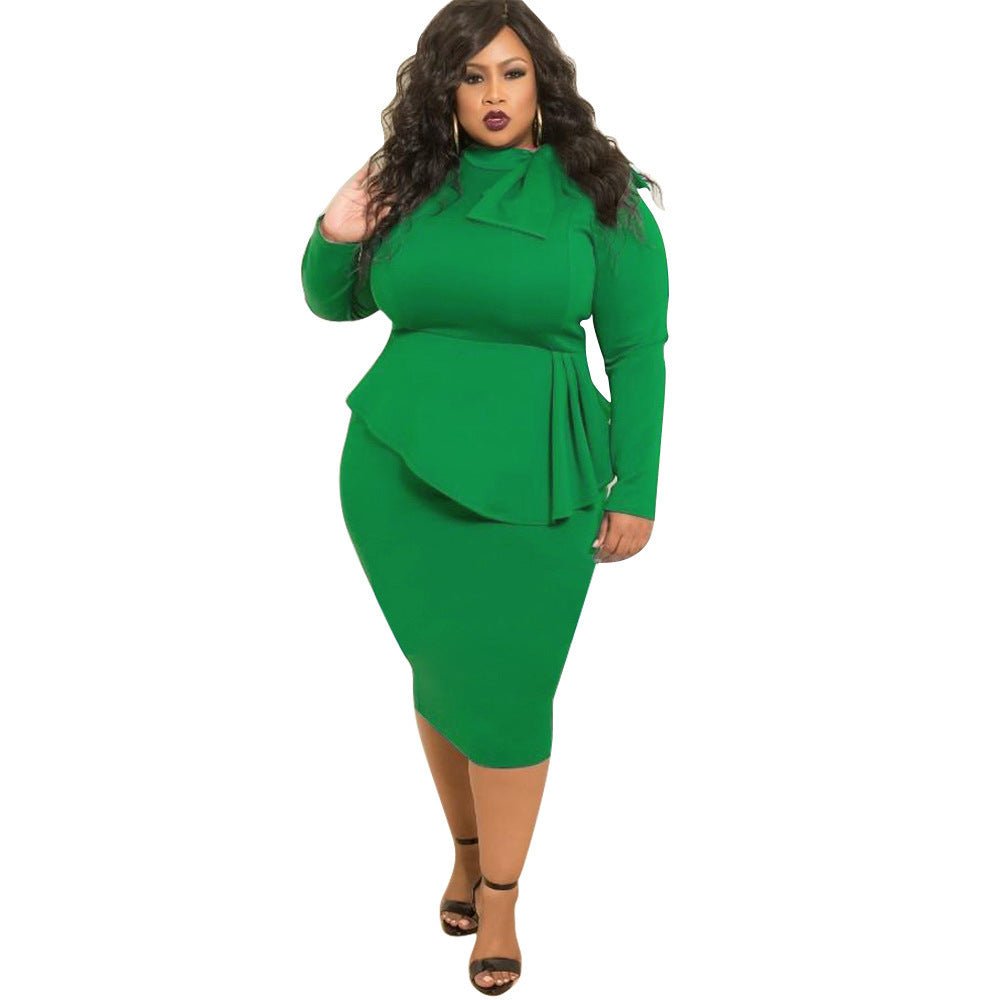 Women's Plus Size Bow Long Sleeve Dress - PratSN