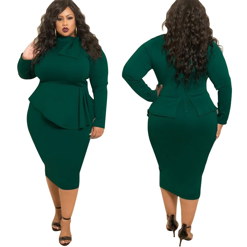 Women's Plus Size Bow Long Sleeve Dress - PratSN