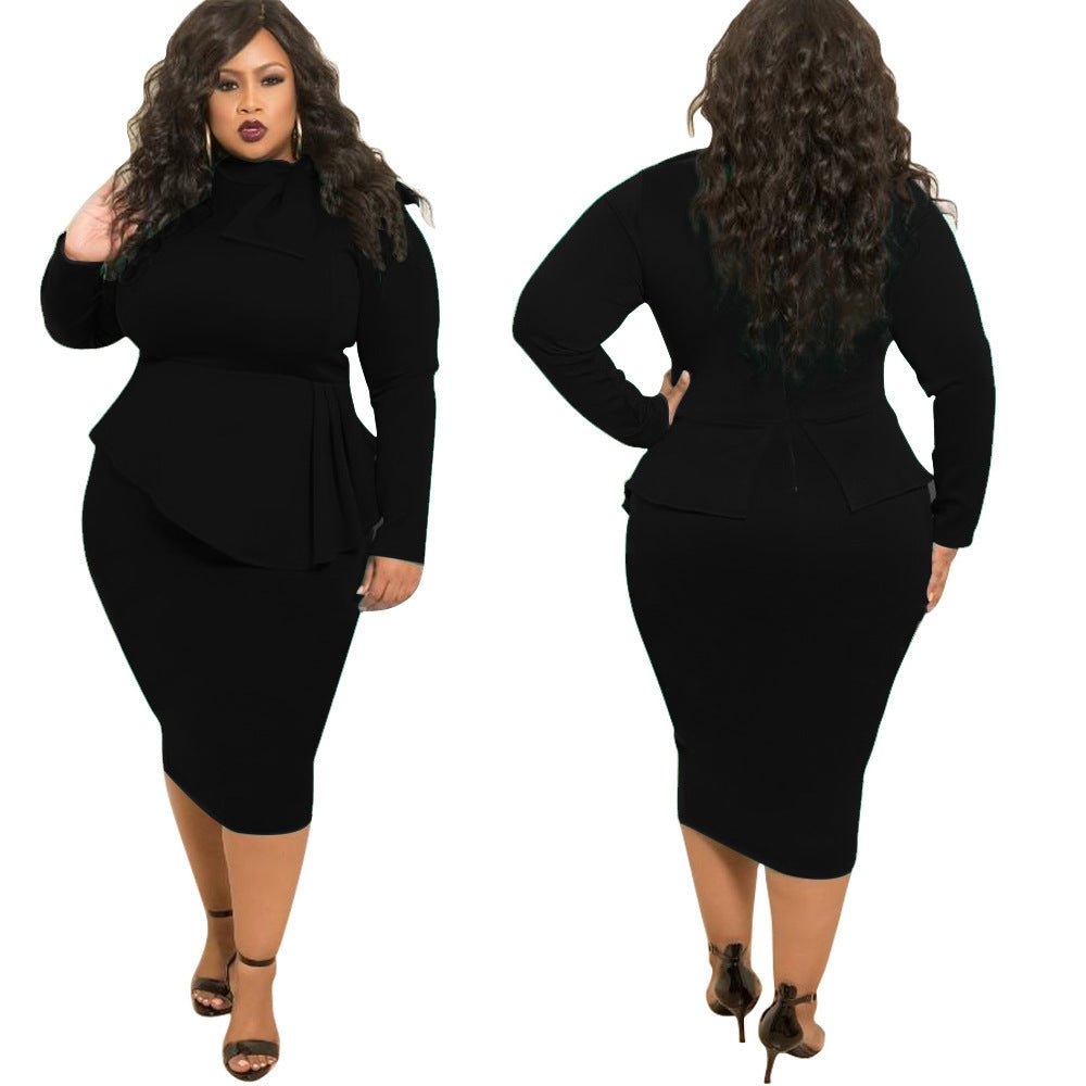 Women's Plus Size Bow Long Sleeve Dress - PratSN