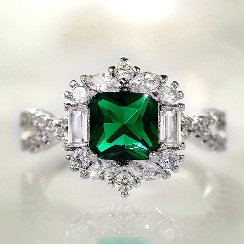Women's Princess Square Zircon Wedding Green Ring - PratSN