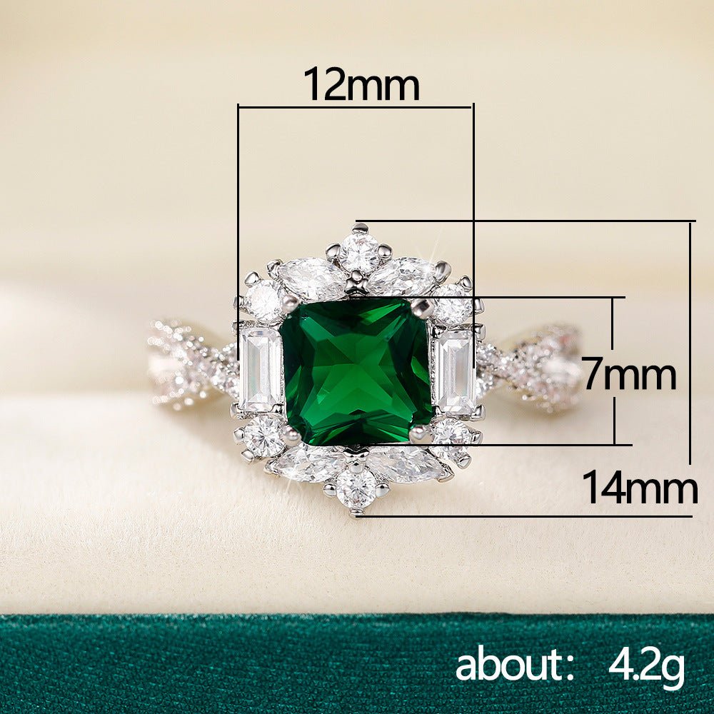 Women's Princess Square Zircon Wedding Green Ring - PratSN
