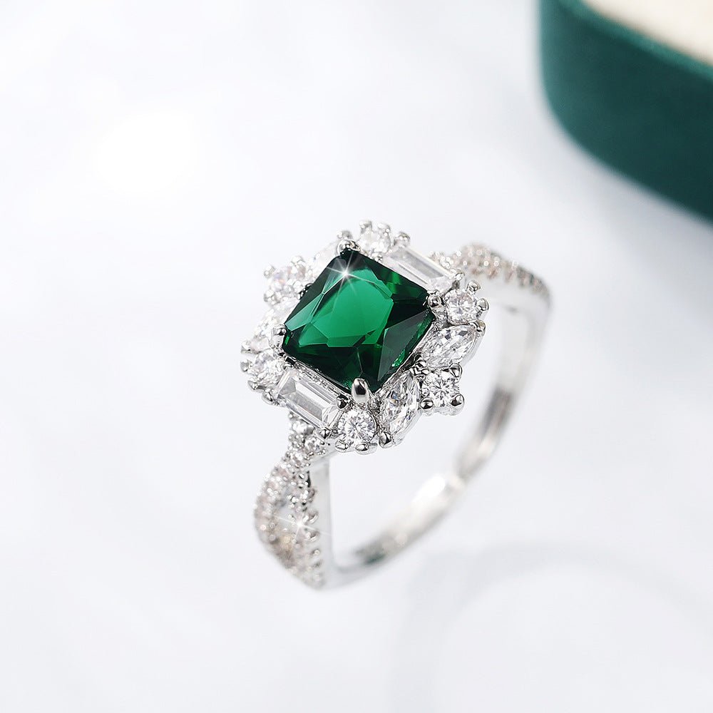 Women's Princess Square Zircon Wedding Green Ring - PratSN