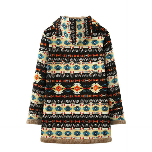Women's Printed Hooded Warm Plush Long Sleeve Coat - PratSN
