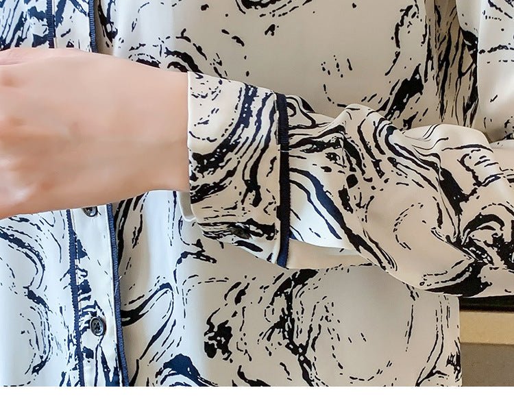 Women's Printed Long - sleeved Lapel Shirt - PratSN